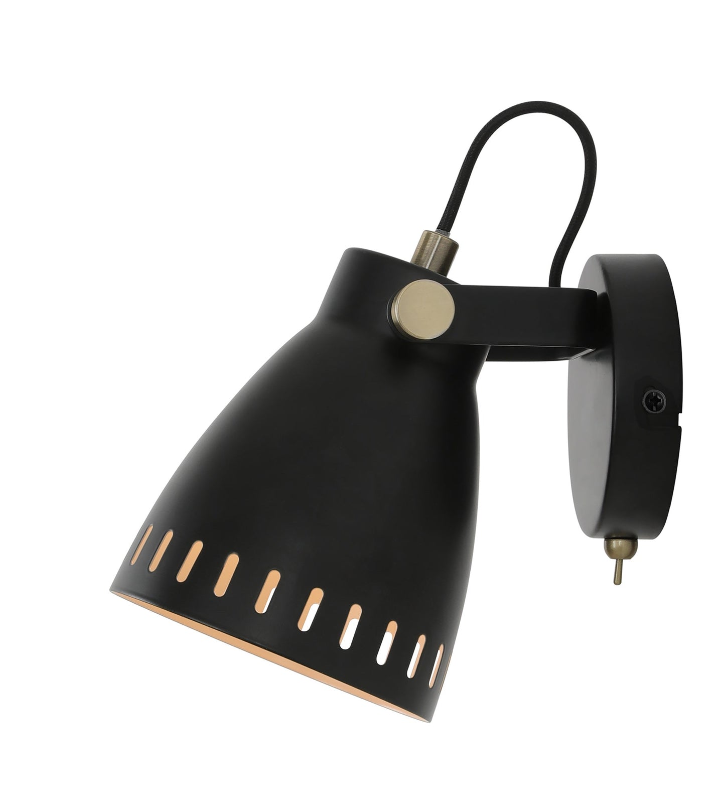 Snelson Adjustable Switched Wall Lamp, 1 x E27, Matt Black and Antique Brass and Khaki