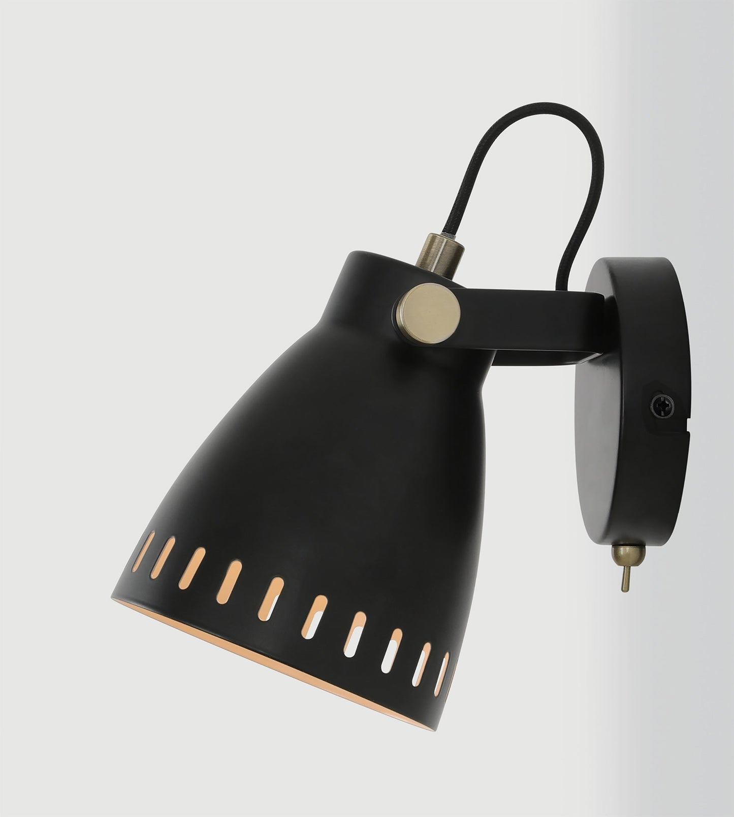 Snelson Adjustable Switched Wall Lamp, 1 x E27, Matt Black and Antique Brass and Khaki