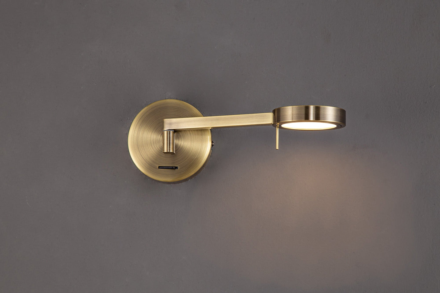 Somerford Switched Adjustable Wall Lamp and Reader, 1 x 8W LED, 3000K, Antique Brass, 3yrs Warranty