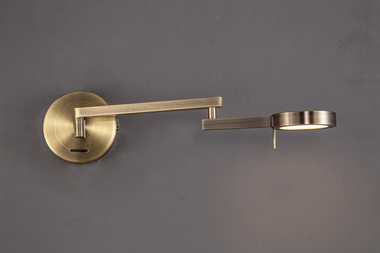 Somerford Switched Adjustable Swing Arm Wall Lamp and Reader, 1 x 8W LED, 3000K, Antique Brass, 3yrs Warranty