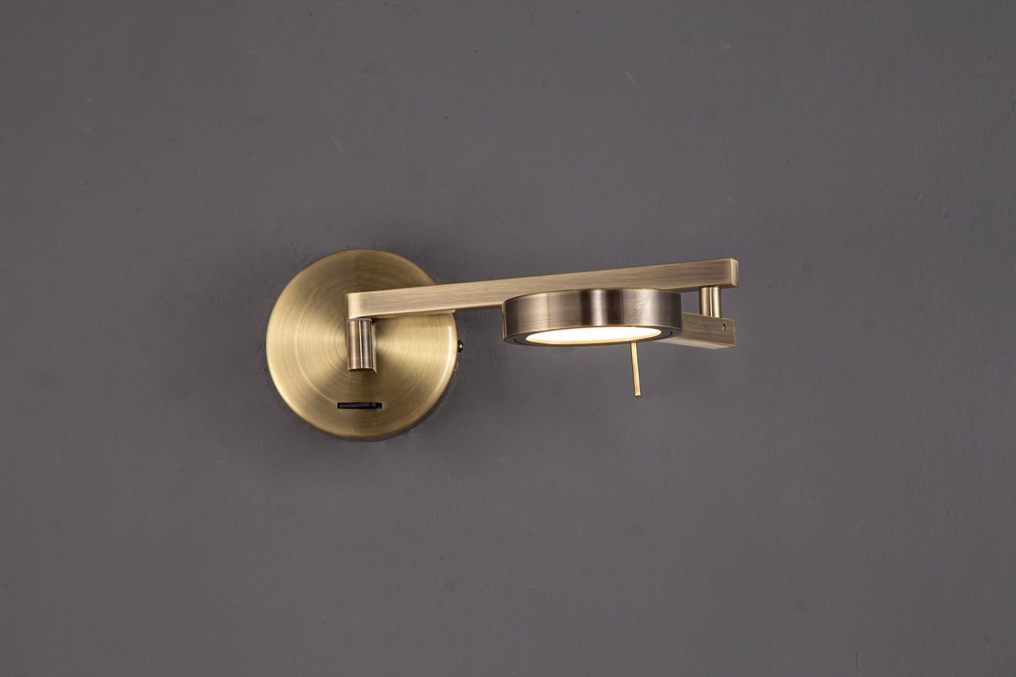 Somerford Switched Adjustable Swing Arm Wall Lamp and Reader, 1 x 8W LED, 3000K, Antique Brass, 3yrs Warranty