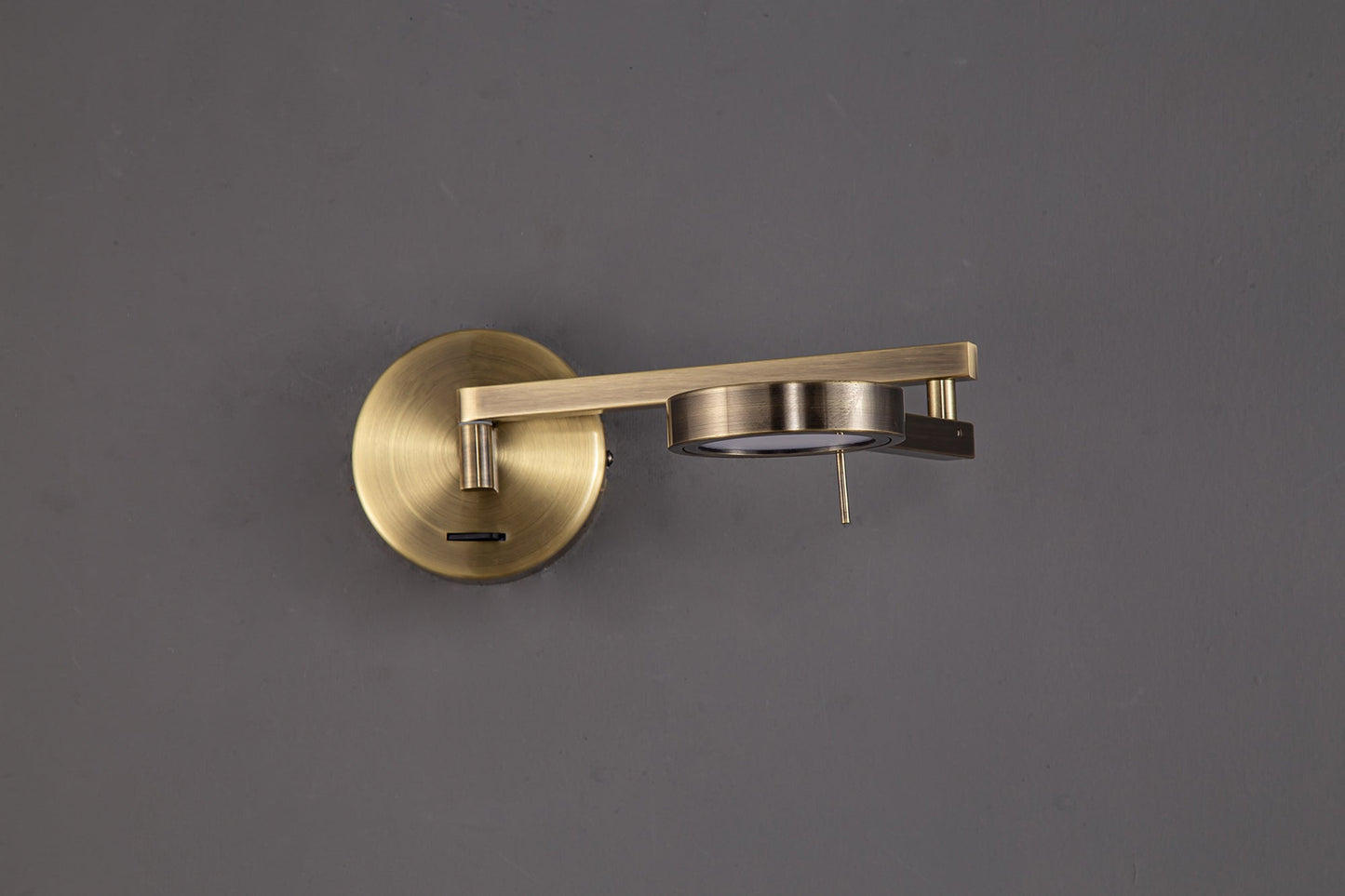 Somerford Switched Adjustable Swing Arm Wall Lamp and Reader, 1 x 8W LED, 3000K, Antique Brass, 3yrs Warranty