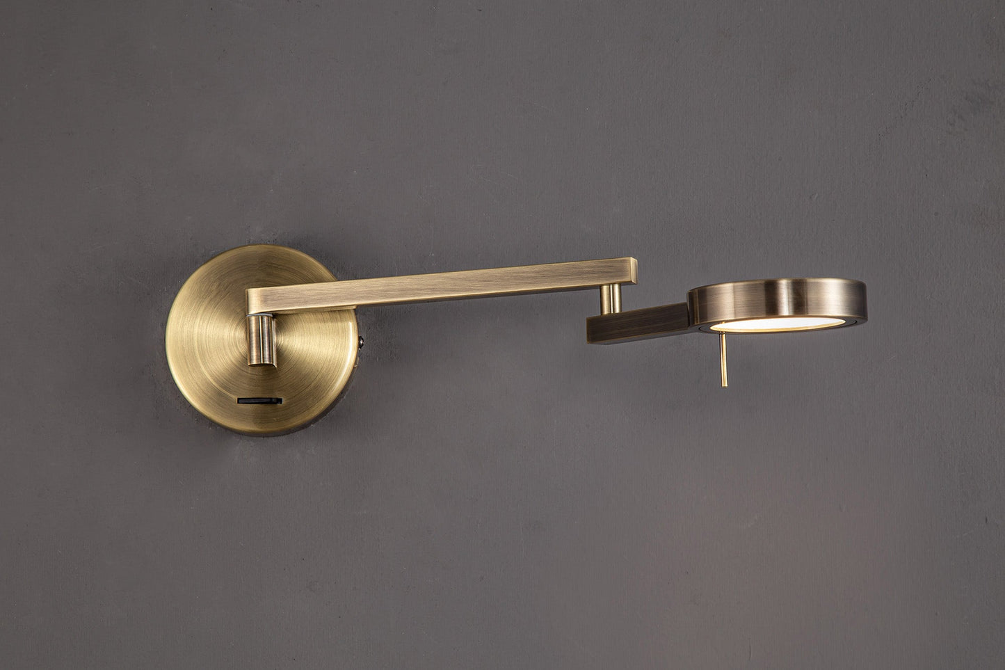 Somerford Switched Adjustable Swing Arm Wall Lamp and Reader, 1 x 8W LED, 3000K, Antique Brass, 3yrs Warranty