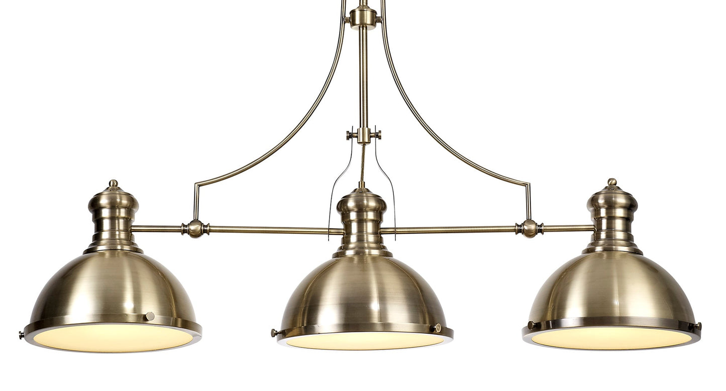 Stanley Linear Pendant, 3 x E27, Antique Brass and Frosted Glass 2