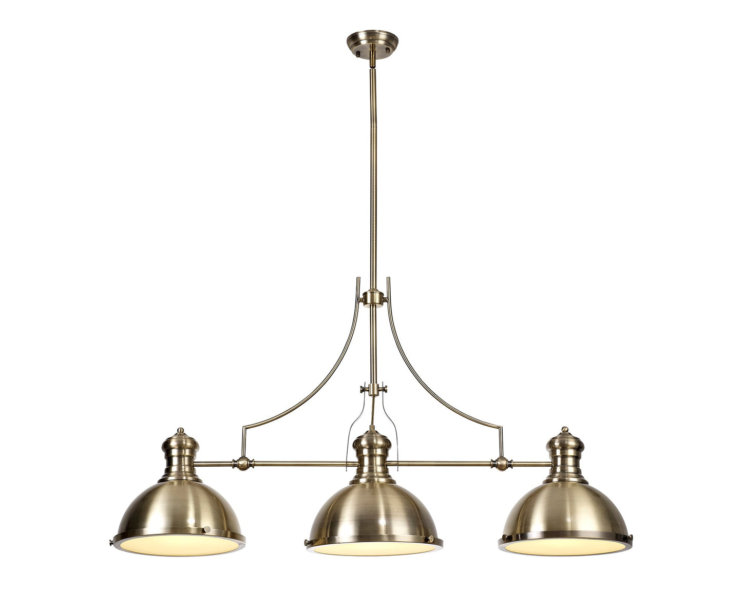 Stanley Linear Pendant, 3 x E27, Antique Brass and Frosted Glass 2