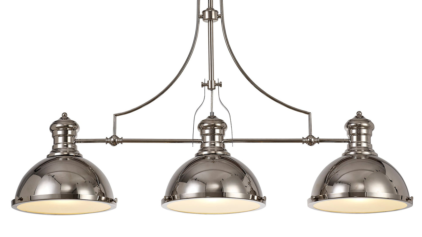 Stanley Linear Pendant, 3 x E27, Polished Nickel and Frosted Glass 2