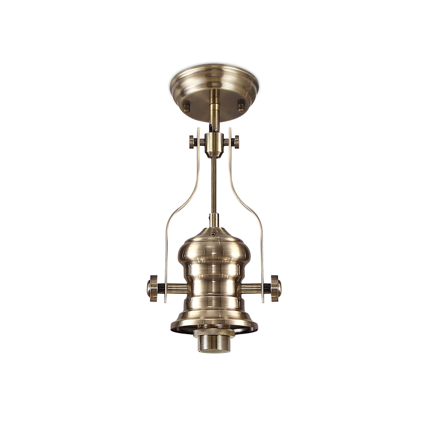 Stanley 1 Light Pendant E27 With 30cm Round Glass Shade, Antique Brass and Amber
