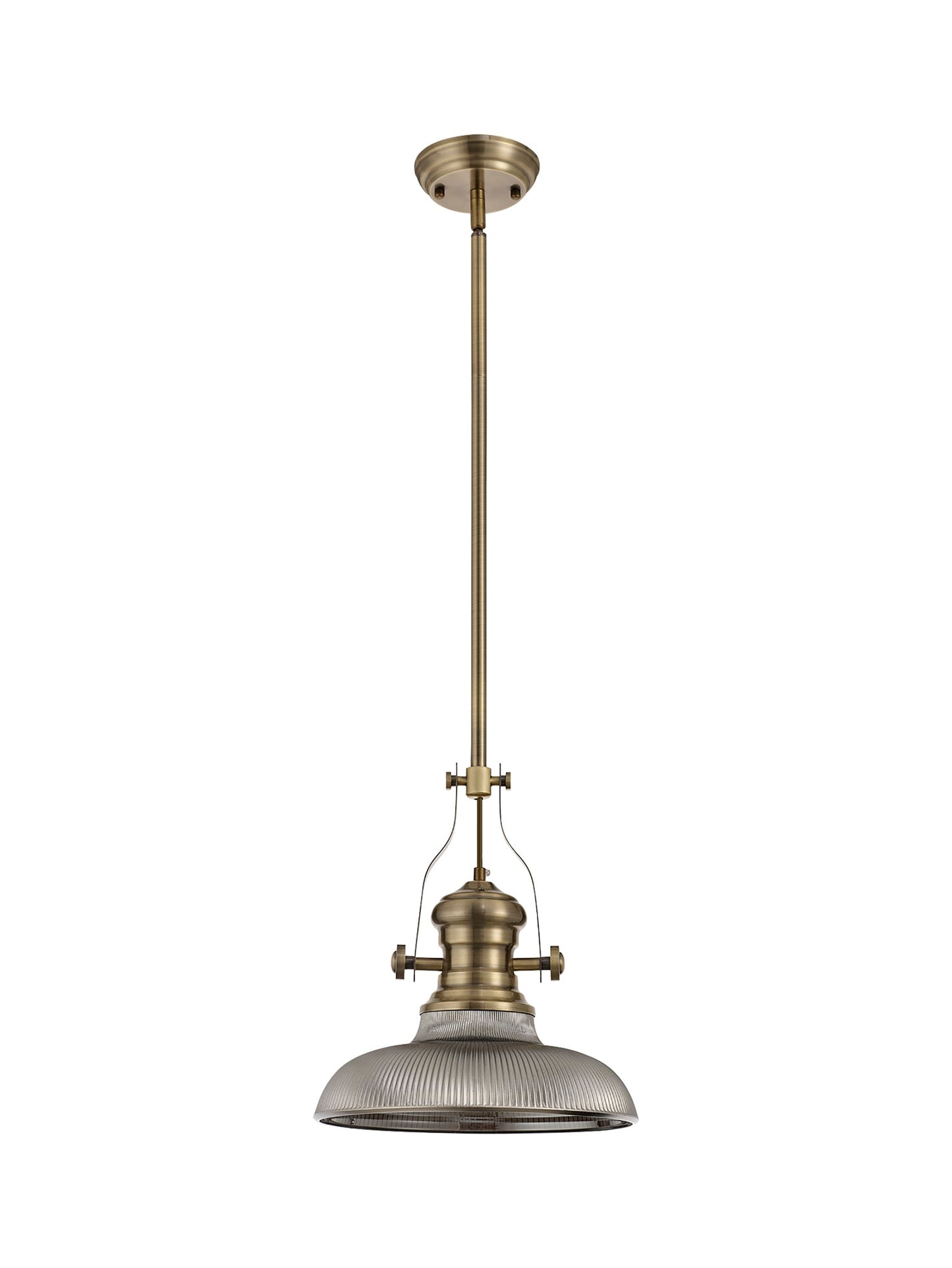 Stanley 1 Light Pendant E27 With 30cm Round Glass Shade, Antique Brass and Smoked