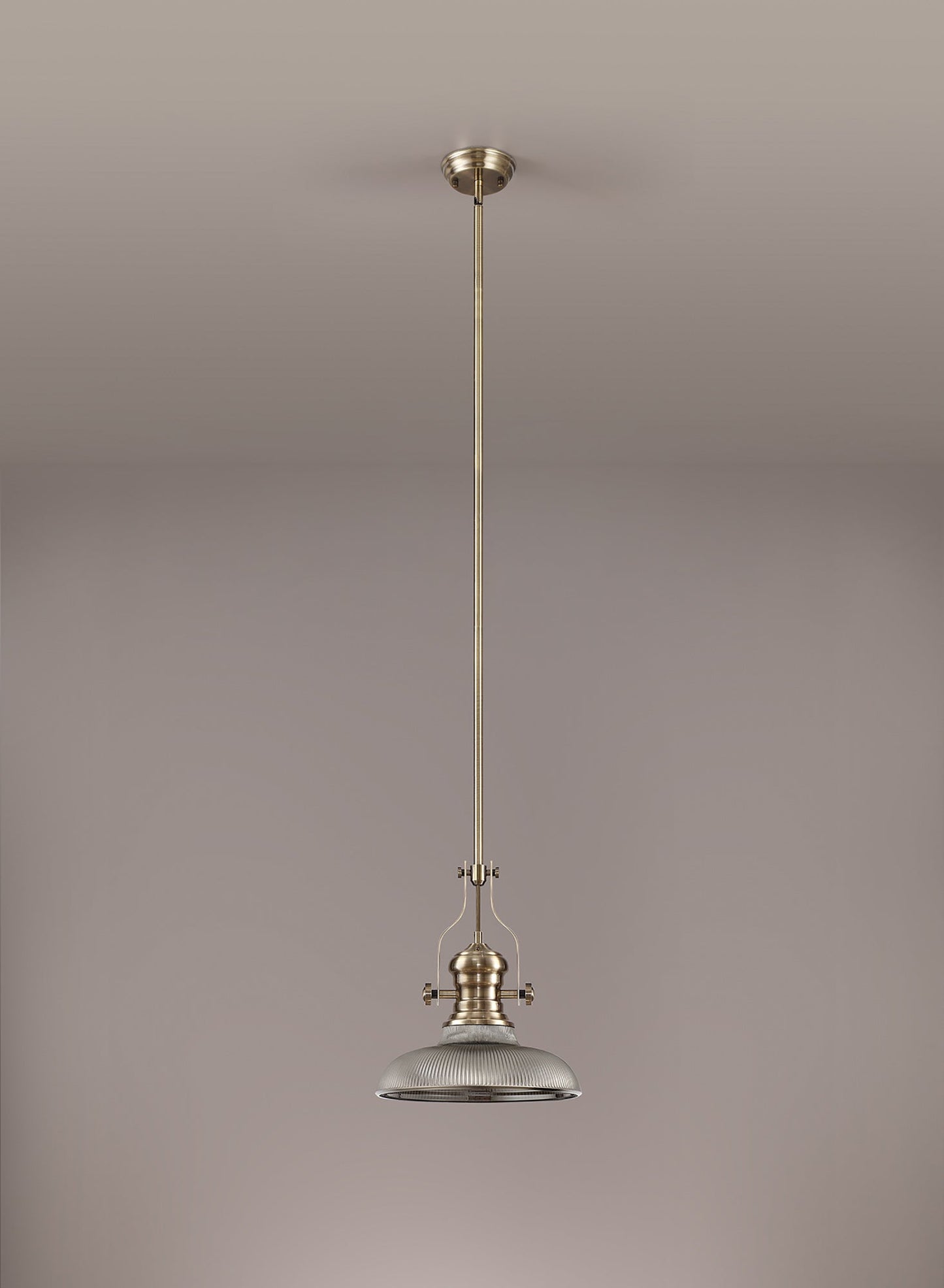 Stanley 1 Light Pendant E27 With 30cm Round Glass Shade, Antique Brass and Smoked