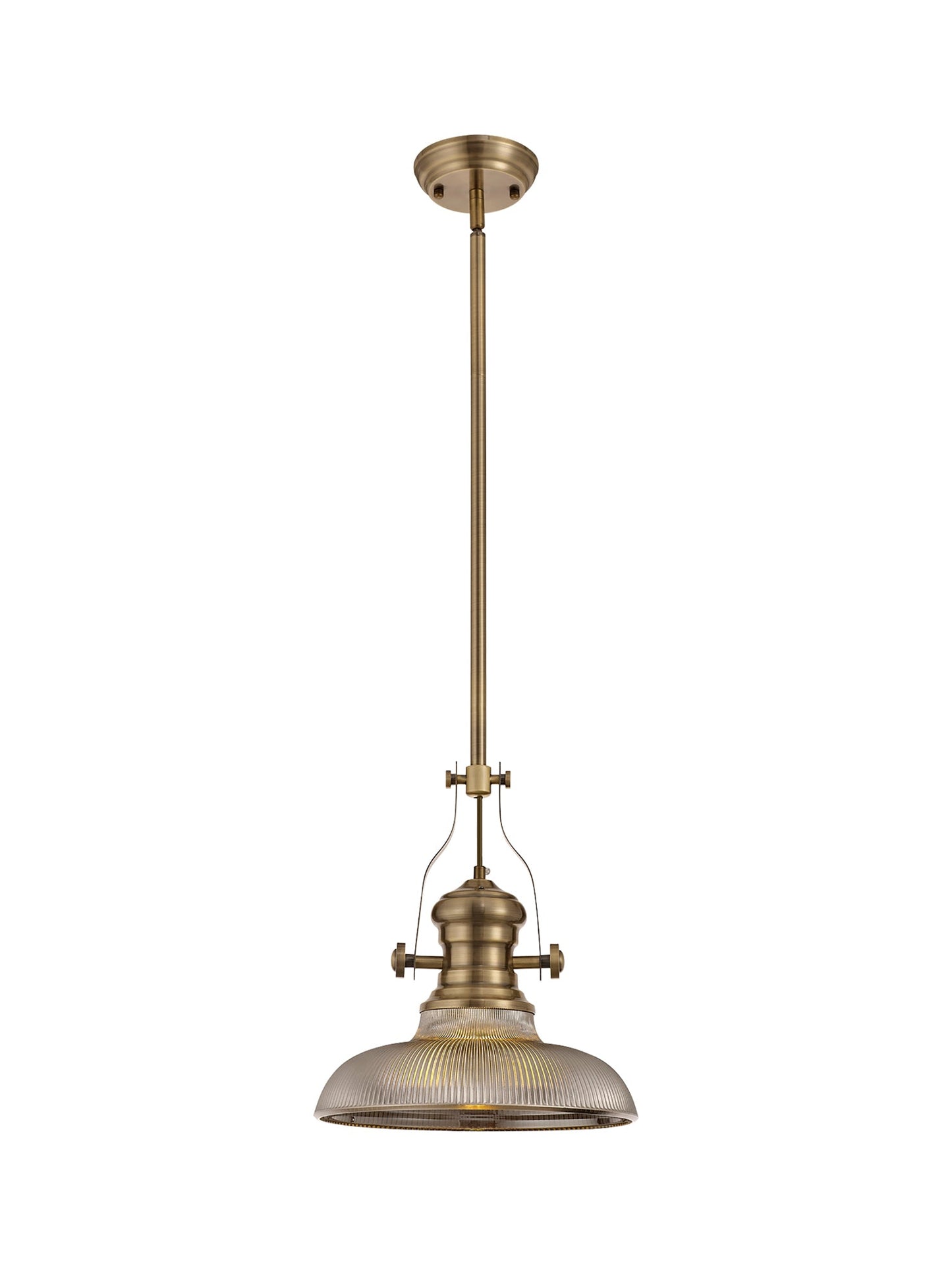 Stanley 1 Light Pendant E27 With 30cm Round Glass Shade, Antique Brass and Smoked