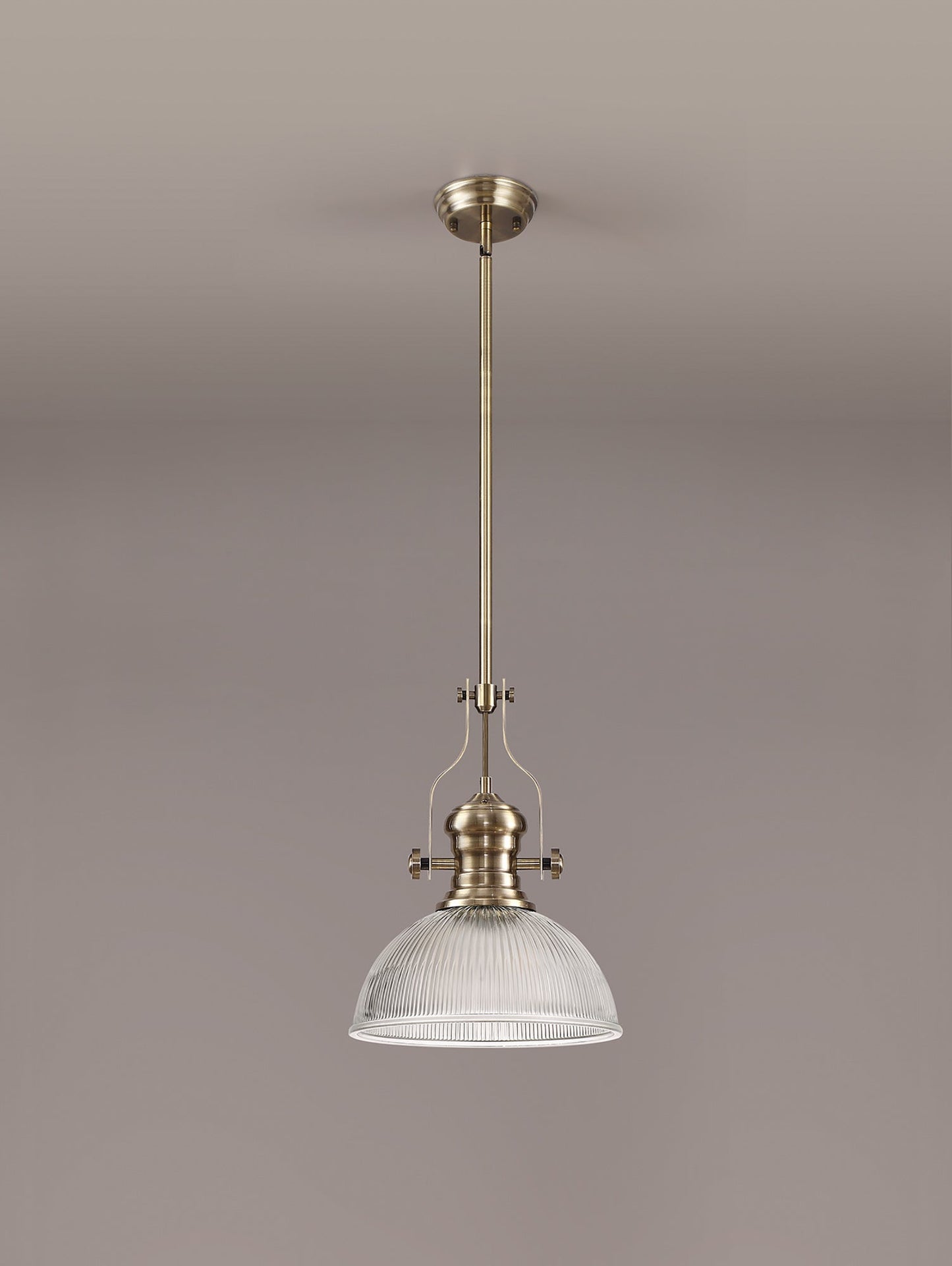 Stanley 1 Light Pendant E27 With 30cm Dome Glass Shade, Antique Brass and Clear