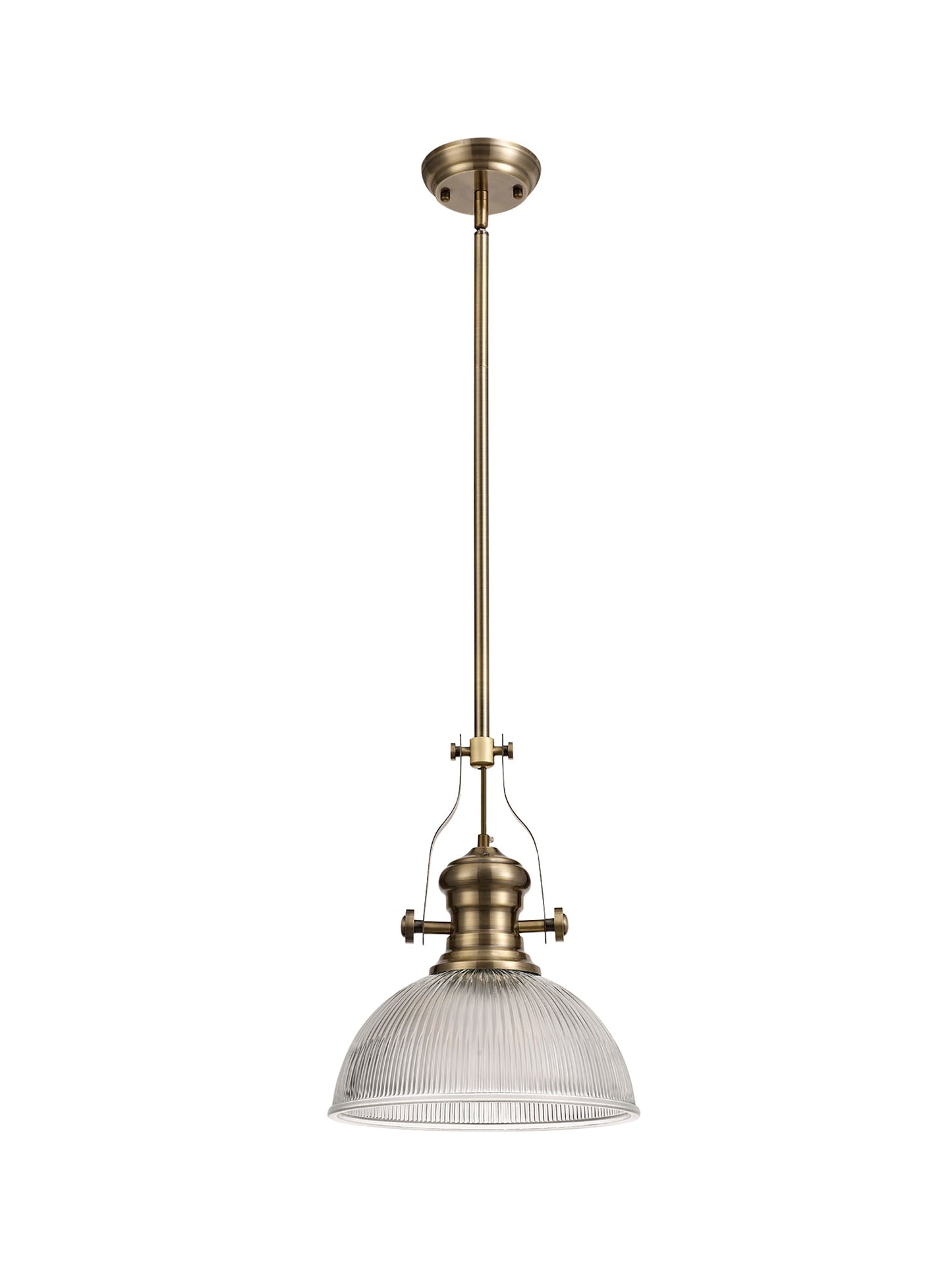 Stanley 1 Light Pendant E27 With 30cm Dome Glass Shade, Antique Brass and Clear