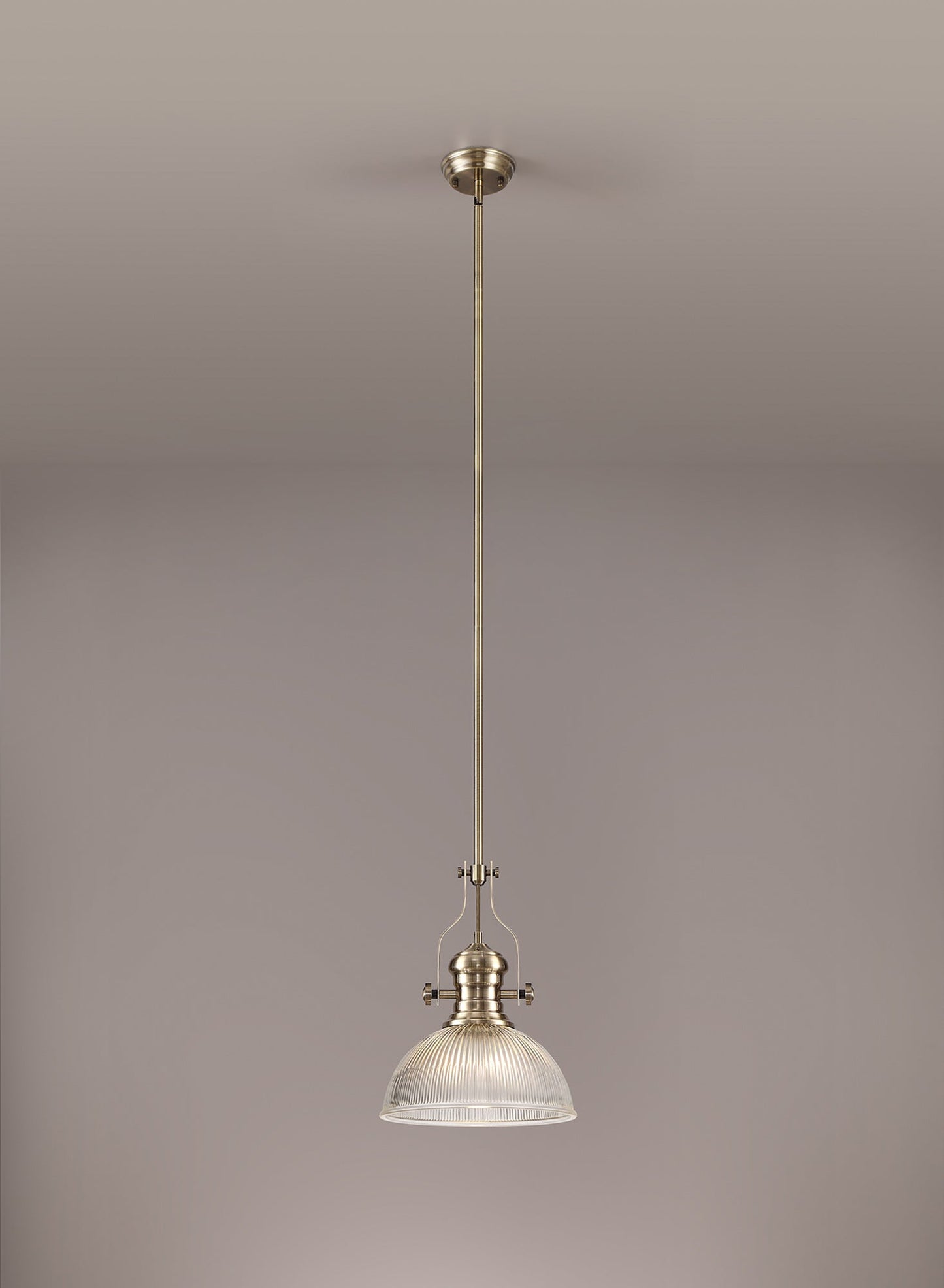 Stanley 1 Light Pendant E27 With 30cm Dome Glass Shade, Antique Brass and Clear