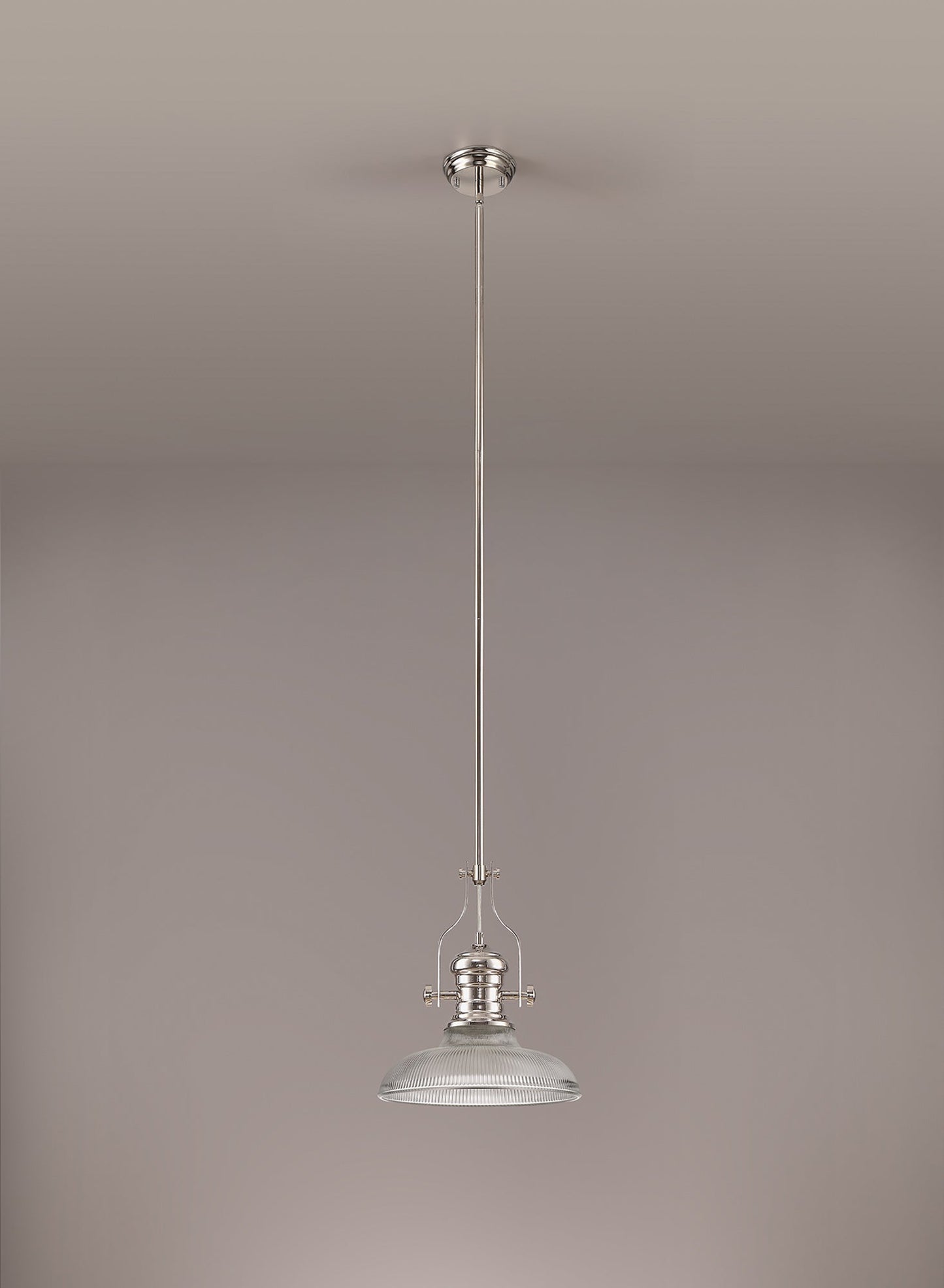 Stanley 1 Light Pendant E27 With 30cm Round Glass Shade, Polished Nickel and Clear