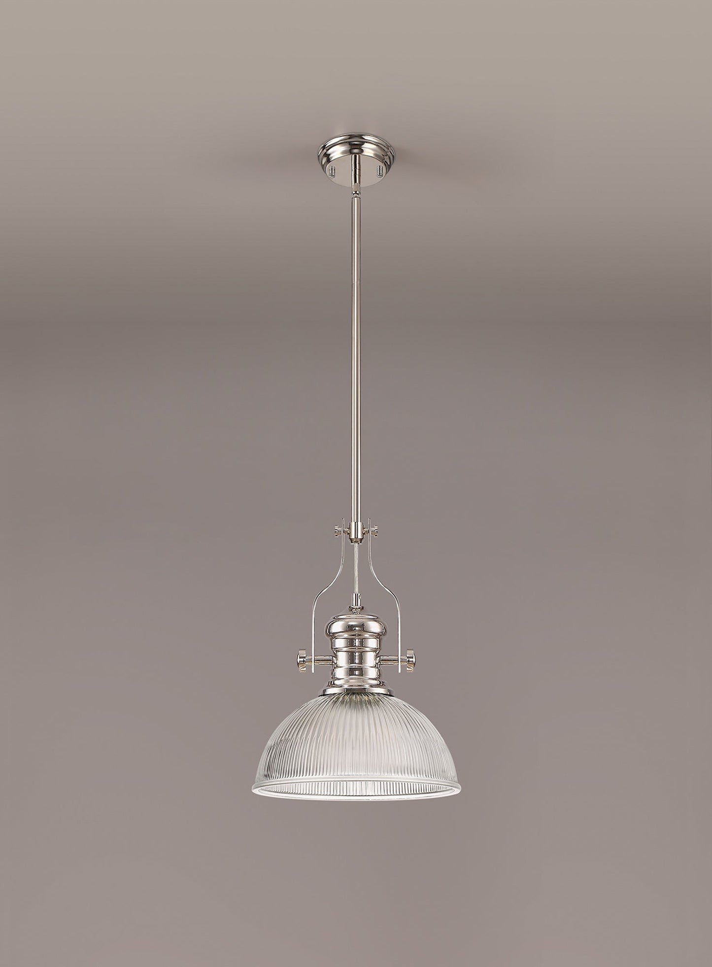 Stanley 1 Light Pendant E27 With 30cm Dome Glass Shade, Polished Nickel and Clear