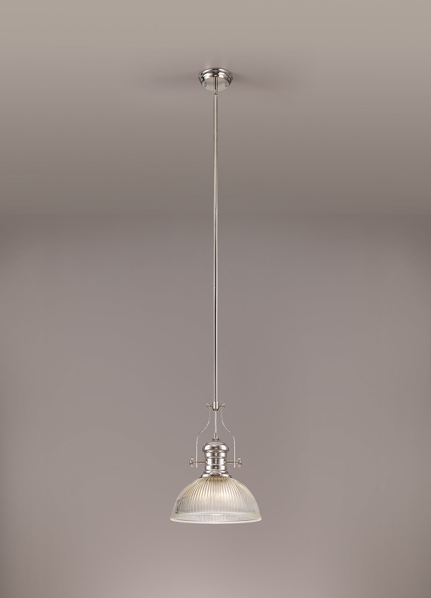 Stanley 1 Light Pendant E27 With 30cm Dome Glass Shade, Polished Nickel and Clear
