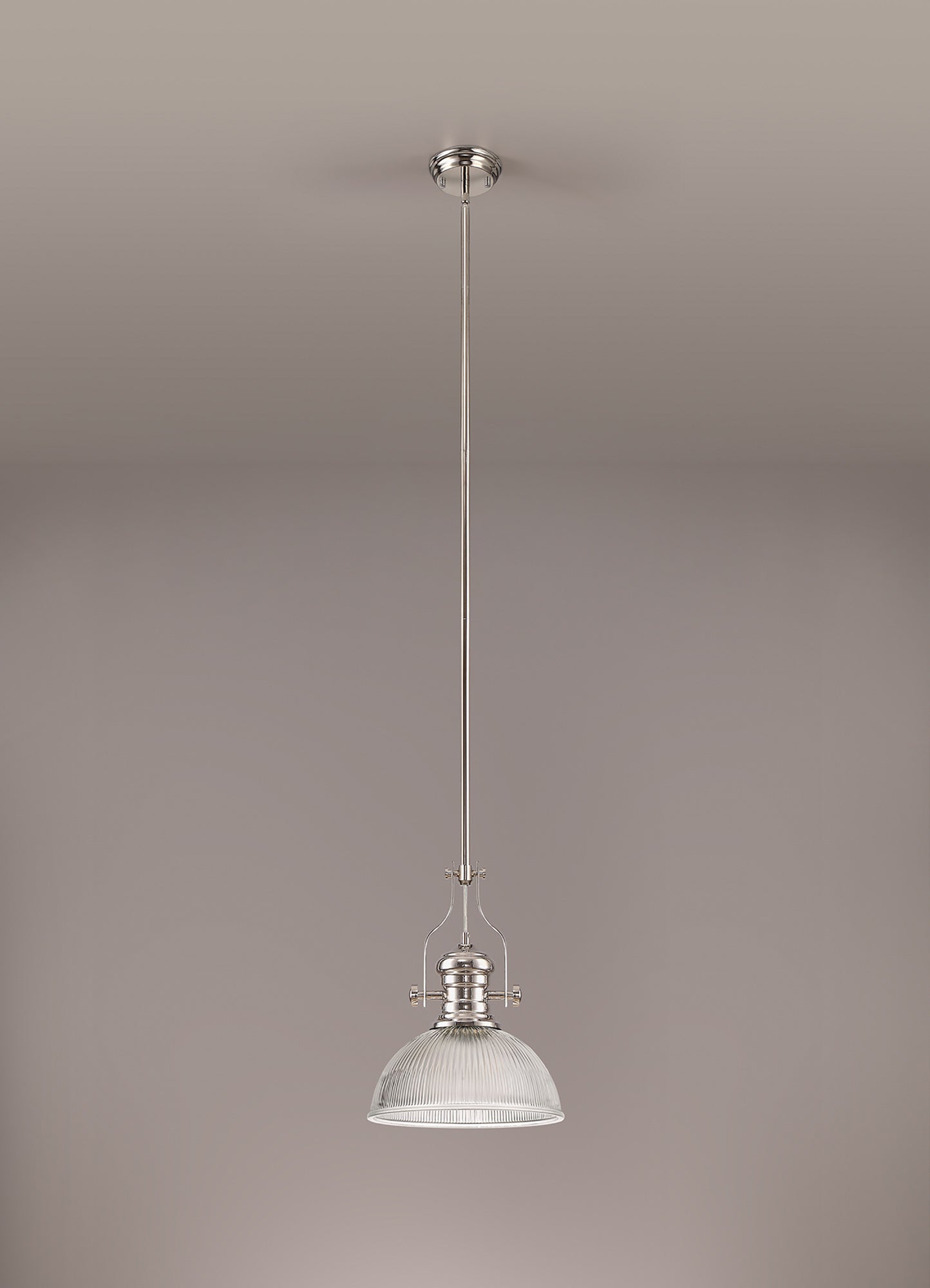 Stanley 1 Light Pendant E27 With 30cm Dome Glass Shade, Polished Nickel and Clear