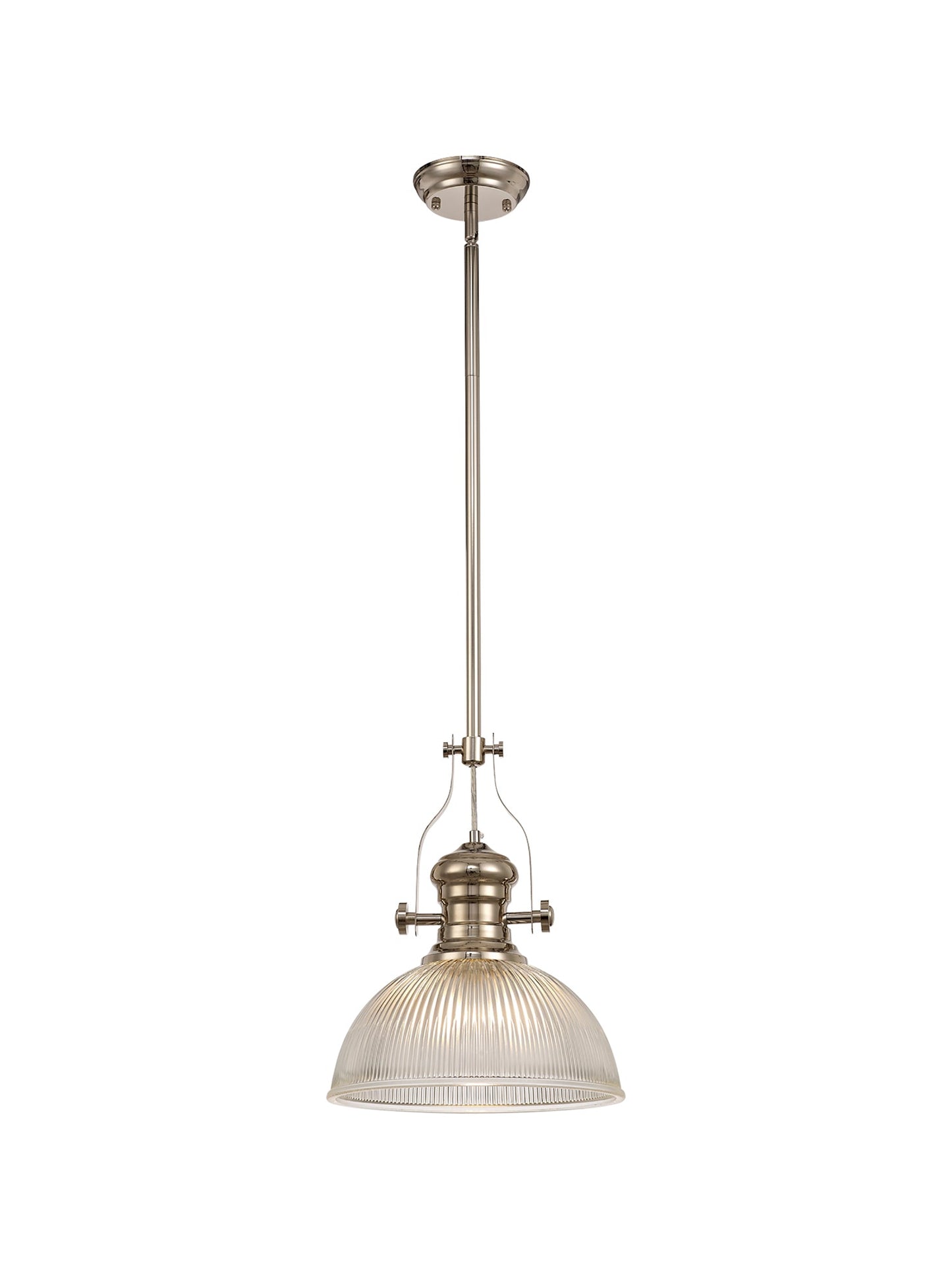 Stanley 1 Light Pendant E27 With 30cm Dome Glass Shade, Polished Nickel and Clear