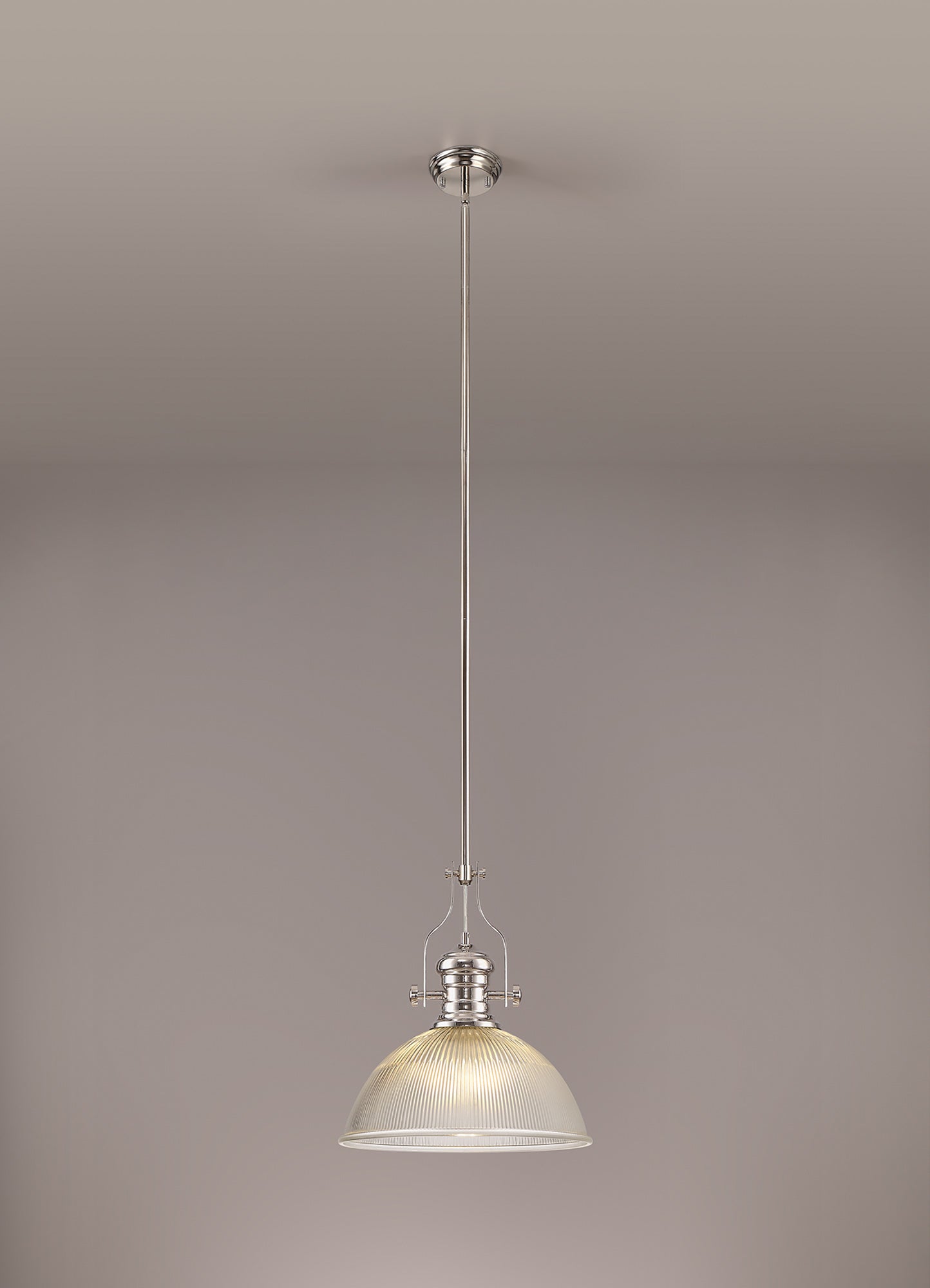 Stanley 1 Light Pendant E27 With 38cm Dome Glass Shade, Polished Nickel and Clear