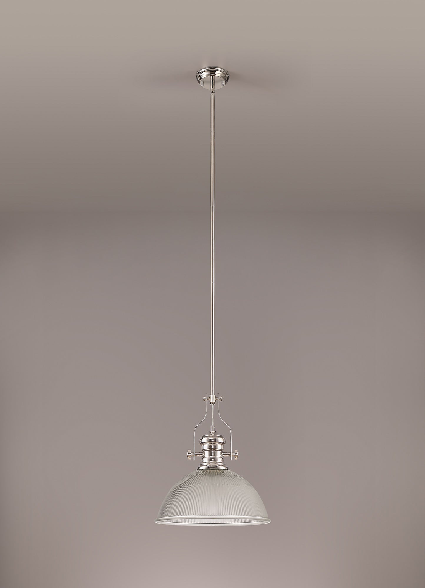 Stanley 1 Light Pendant E27 With 38cm Dome Glass Shade, Polished Nickel and Clear