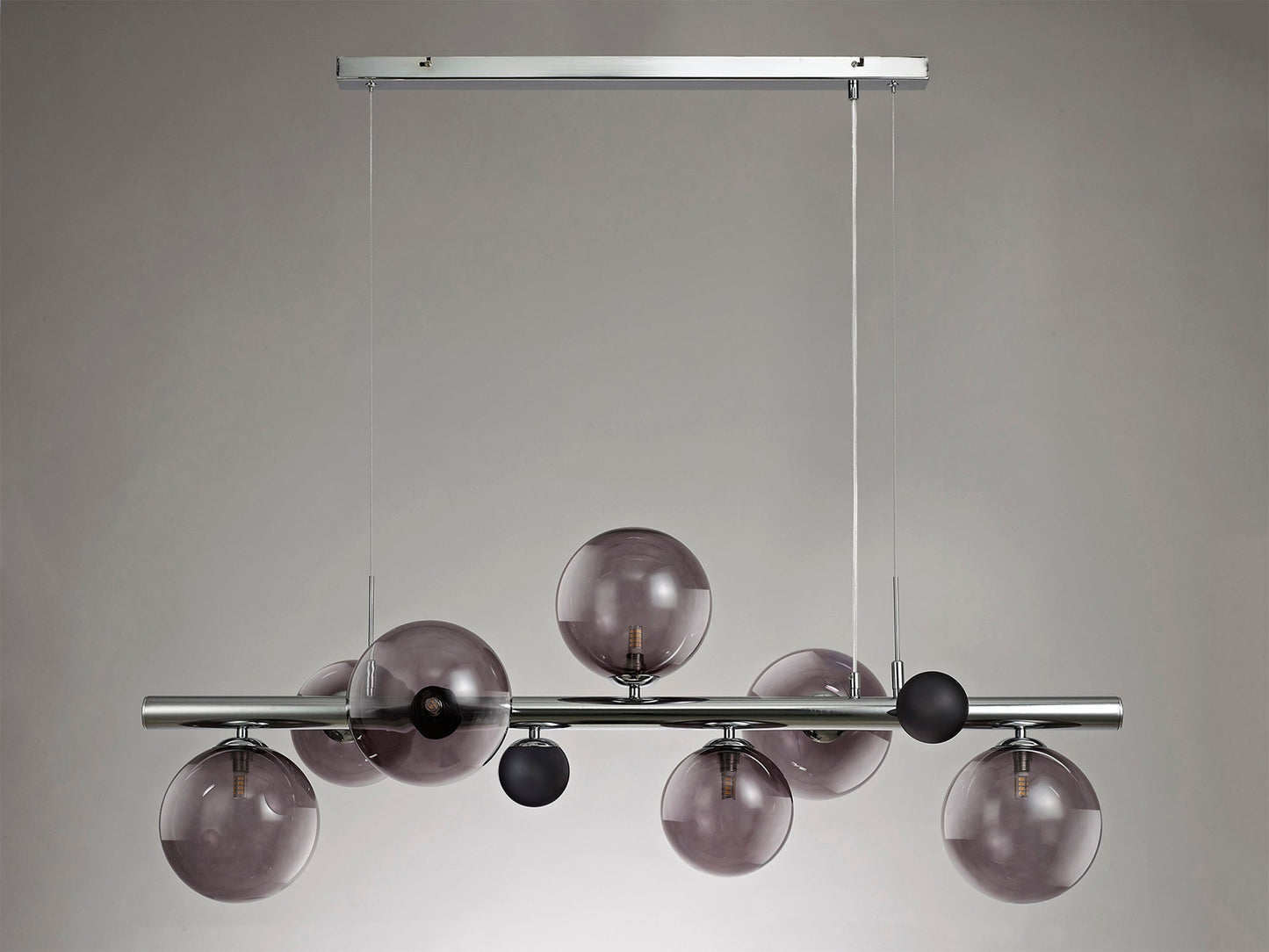 Stubbs Linear Pendant , 7 x G9, Polished Chrome, Smoked Glass