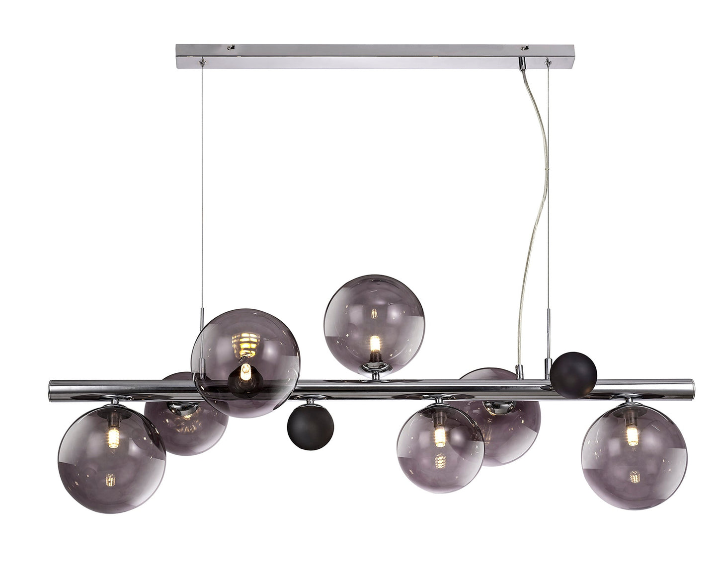 Stubbs Linear Pendant , 7 x G9, Polished Chrome, Smoked Glass