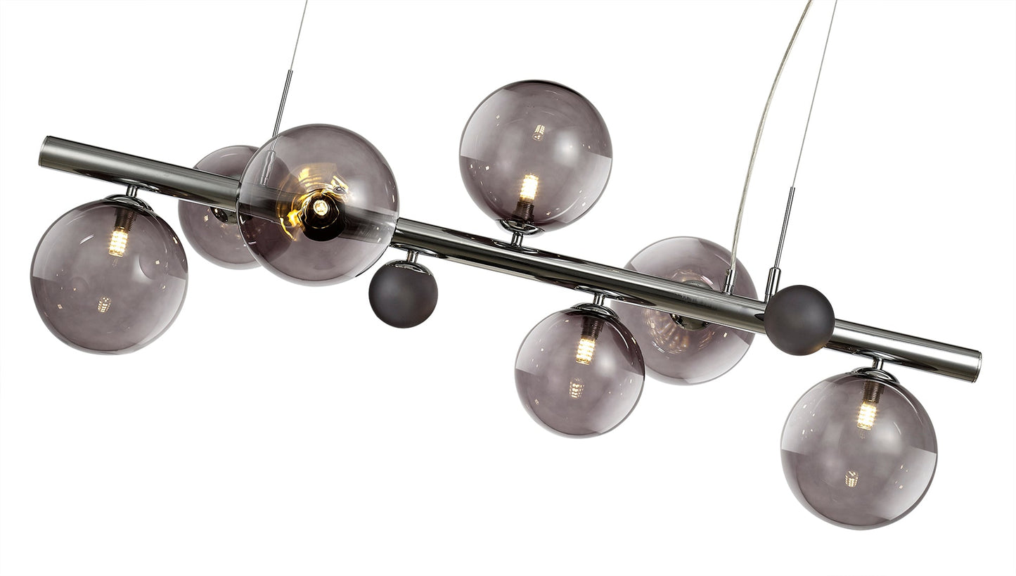 Stubbs Linear Pendant , 7 x G9, Polished Chrome, Smoked Glass