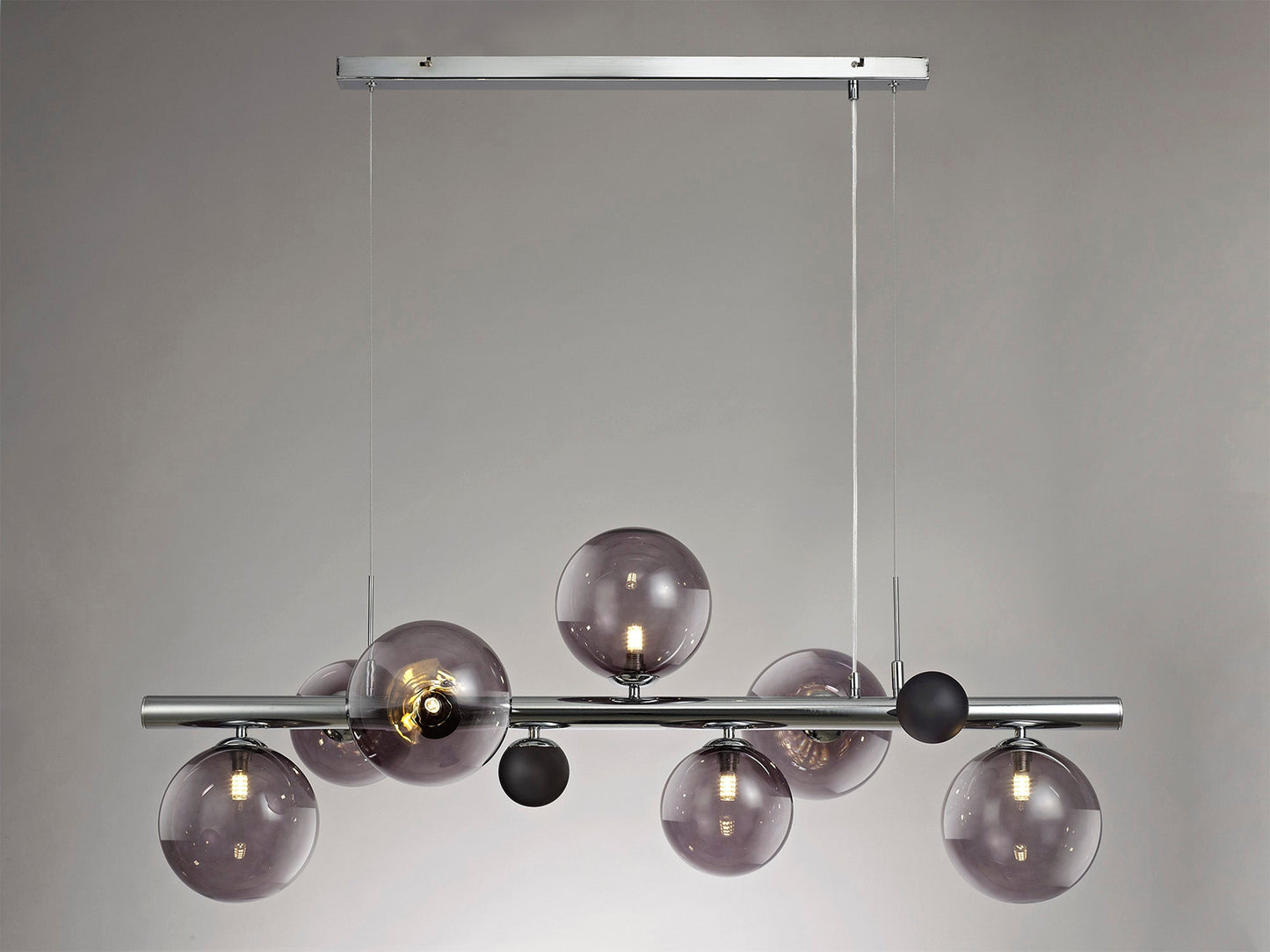Stubbs Linear Pendant , 7 x G9, Polished Chrome, Smoked Glass