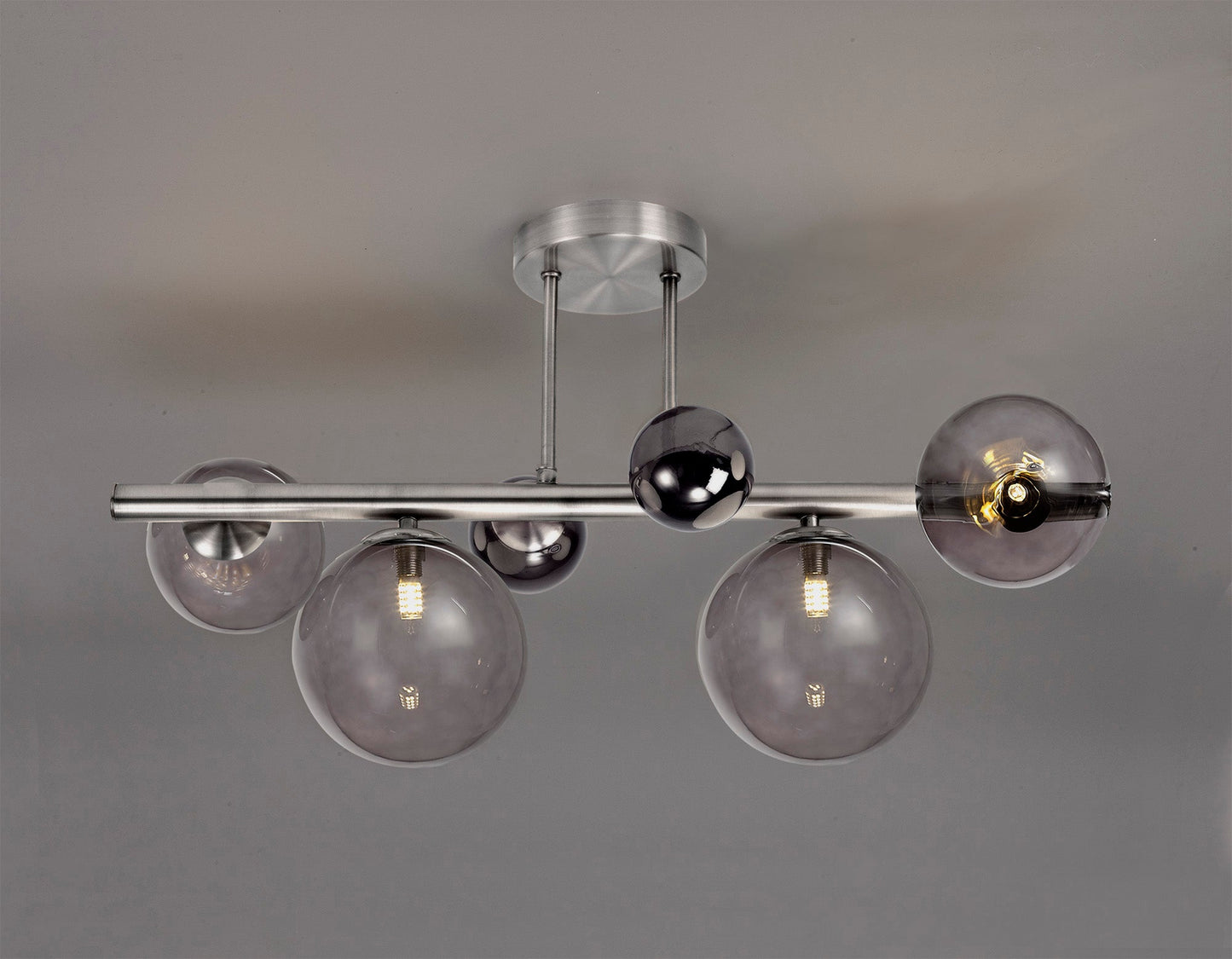 Stubbs Semi-Flush Ceiling Light, 4 x G9, Polished Chrome, Smoked Glass
