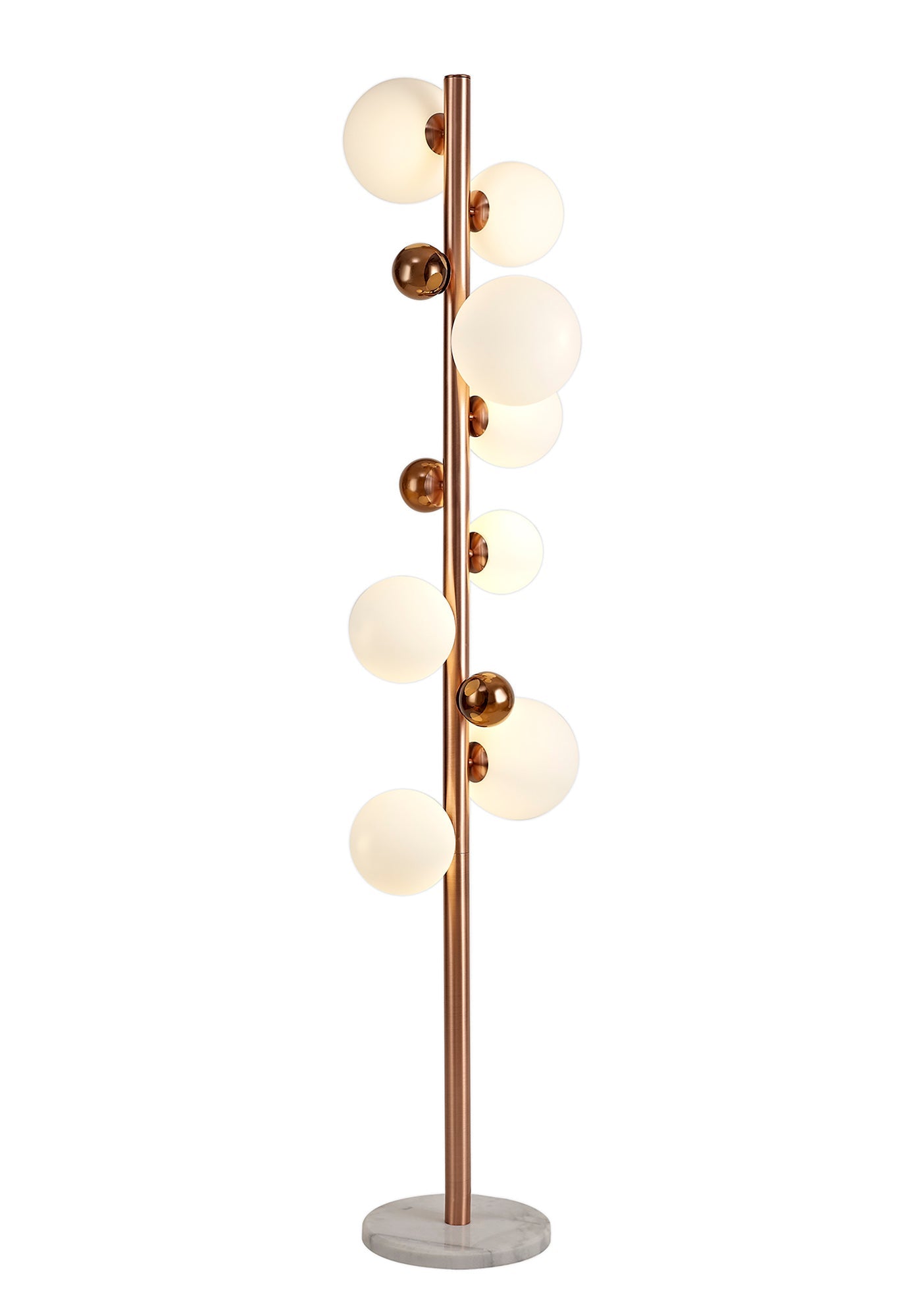 Stubbs Floor Lamp, 8 x G9, Antique Copper and Opal & Copper Glass