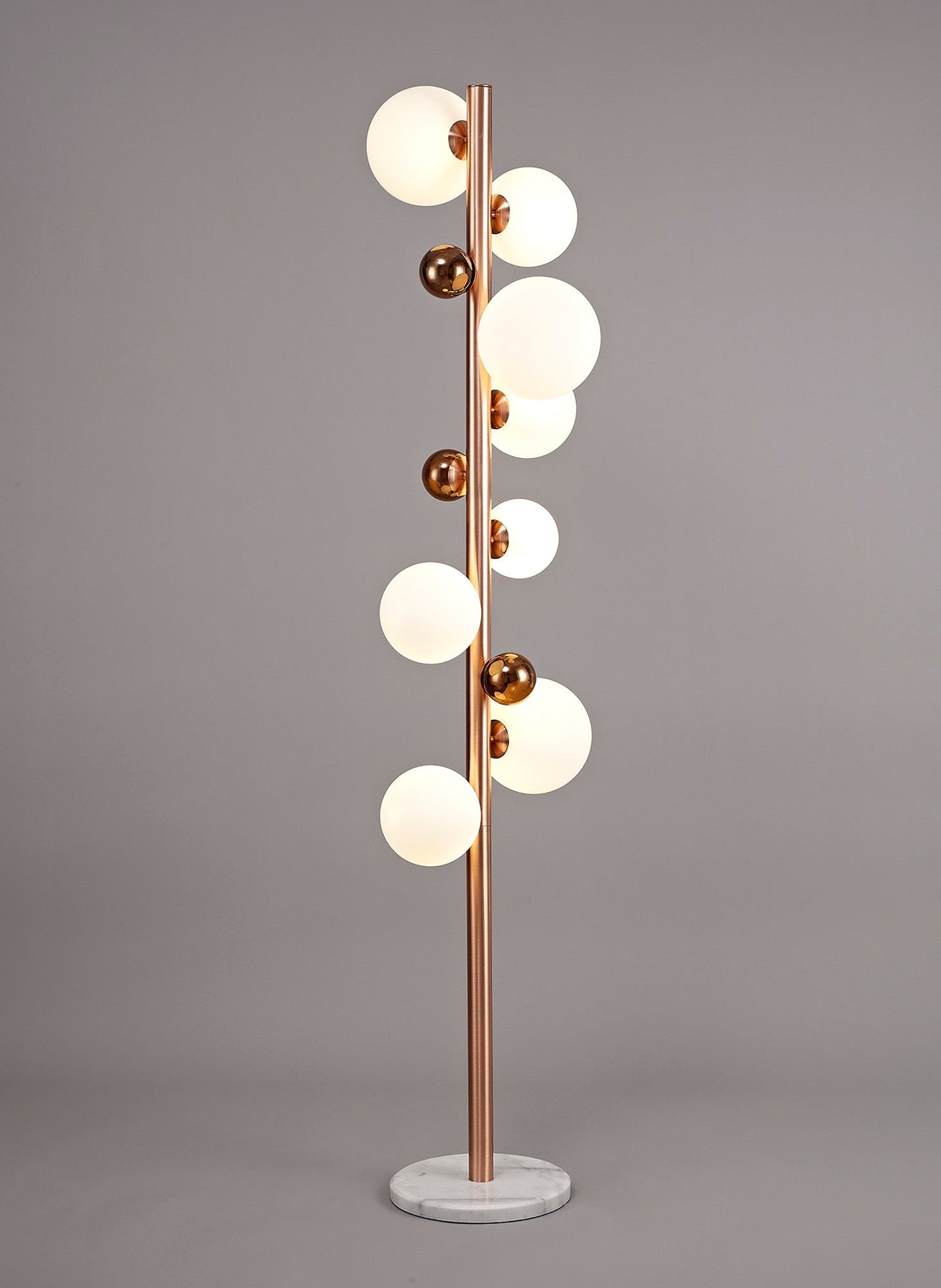Stubbs Floor Lamp, 8 x G9, Antique Copper and Opal & Copper Glass
