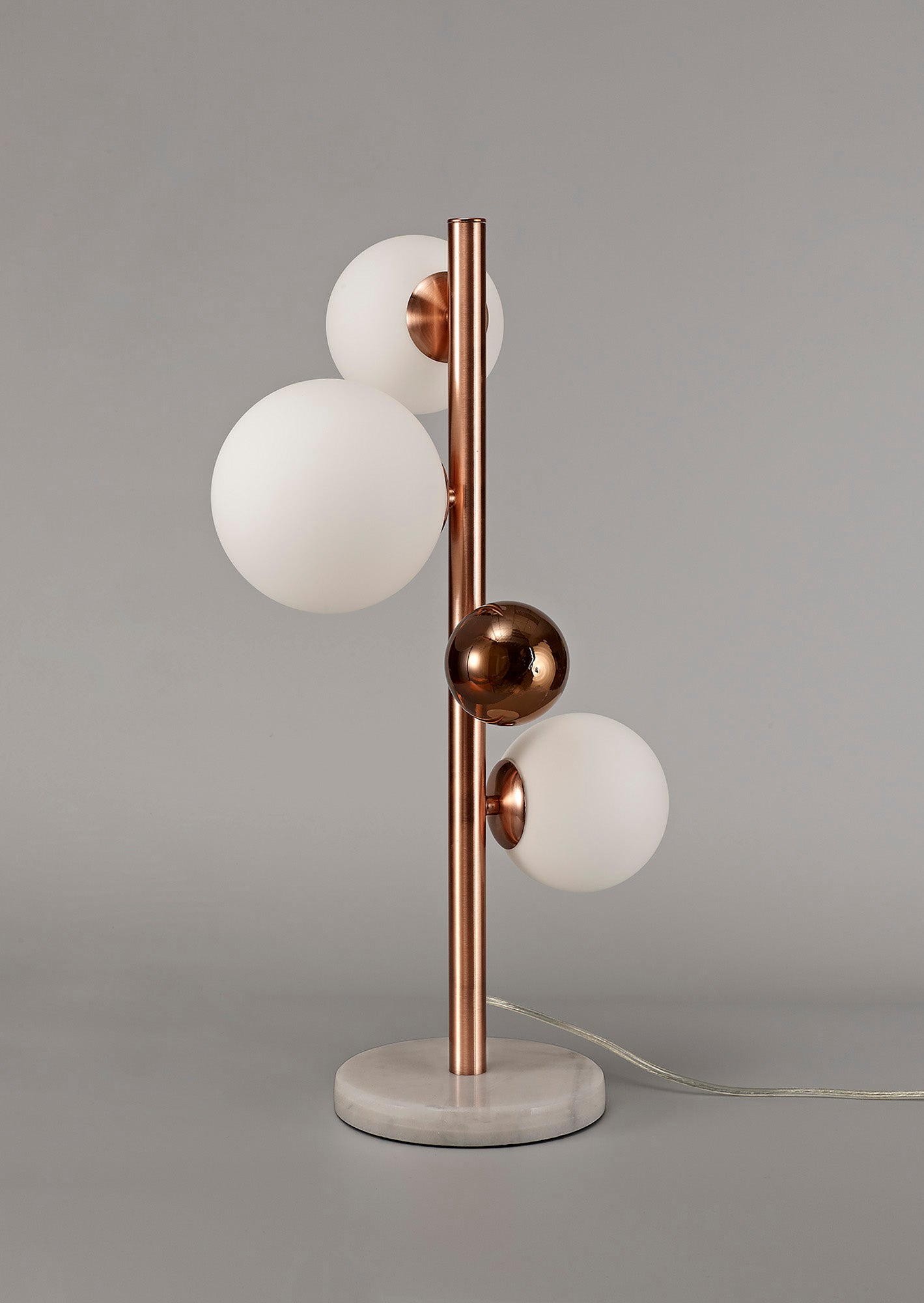 Stubbs Table Lamp, 3 x G9, Antique Copper and Opal & Copper Glass