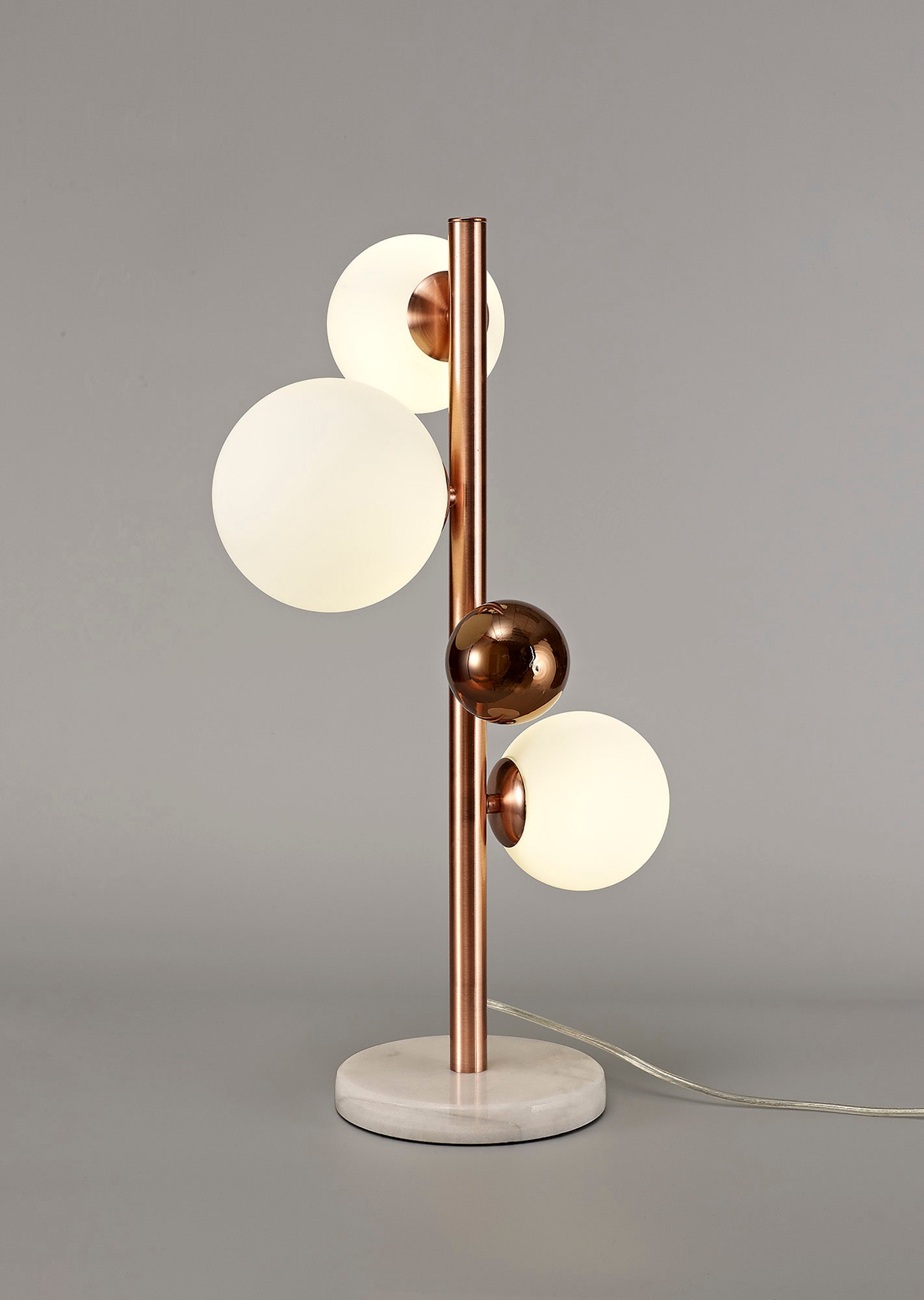 Stubbs Table Lamp, 3 x G9, Antique Copper and Opal & Copper Glass