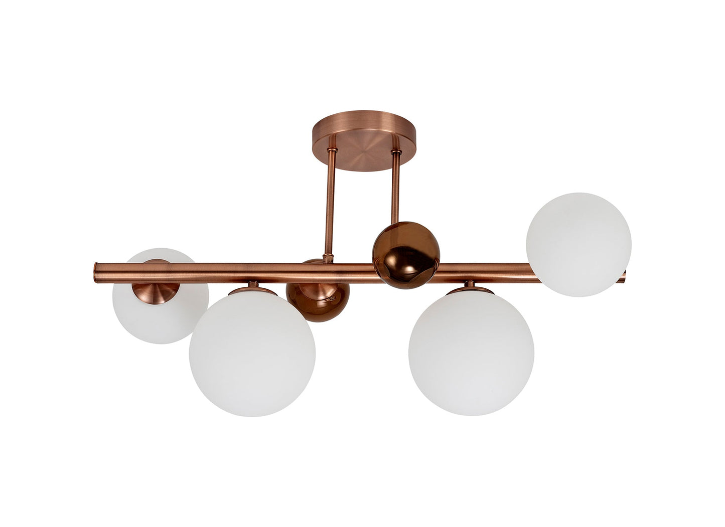 Stubbs Semi Flush Ceiling Light, 4 x G9, Antique Copper, Opal & Copper Glass