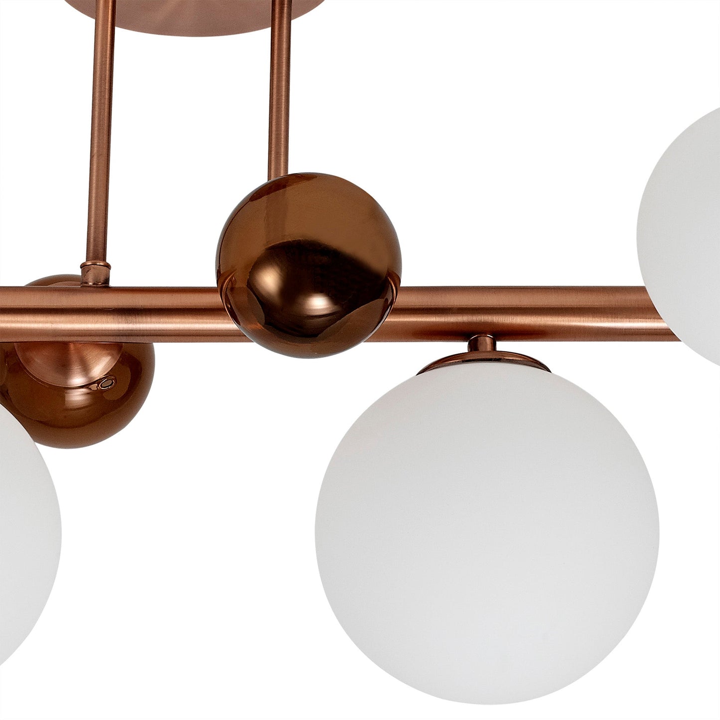 Stubbs Semi Flush Ceiling Light, 4 x G9, Antique Copper, Opal & Copper Glass