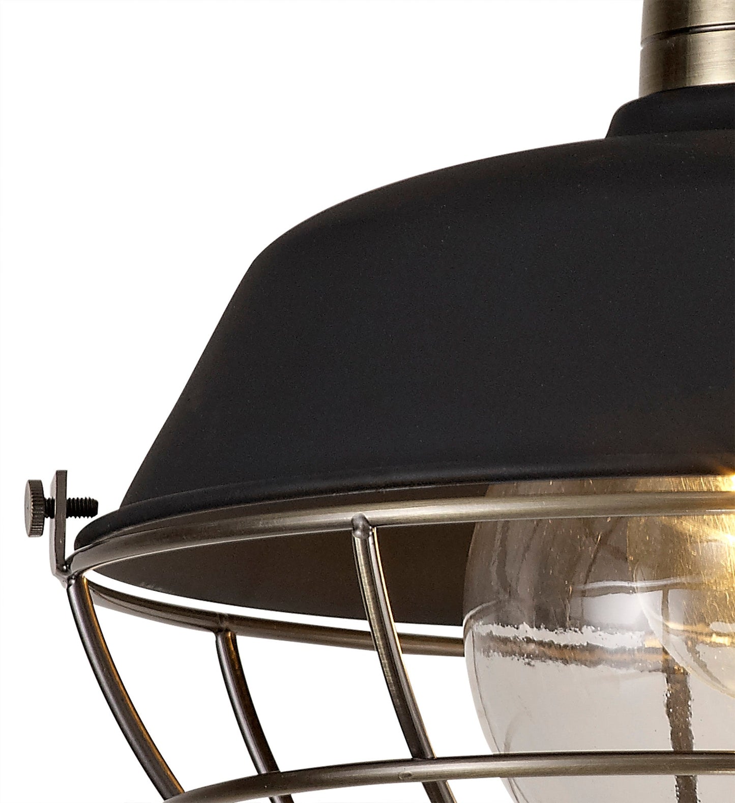 Sutton Semi-Flush Ceiling, 1 Light E27, IP65, Matt Black and Antique Brass, 2yrs Warranty