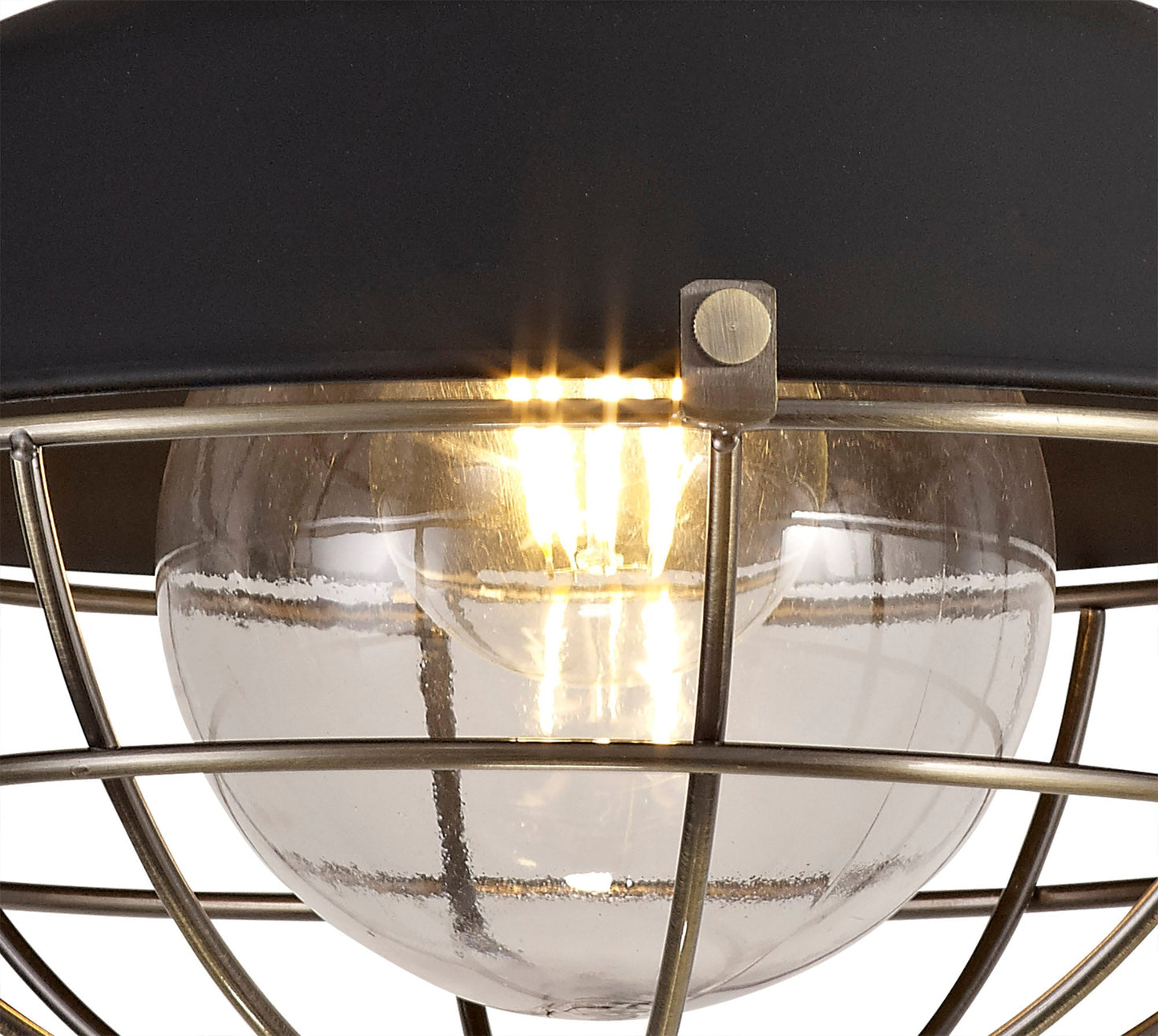 Sutton Semi-Flush Ceiling, 1 Light E27, IP65, Matt Black and Antique Brass, 2yrs Warranty