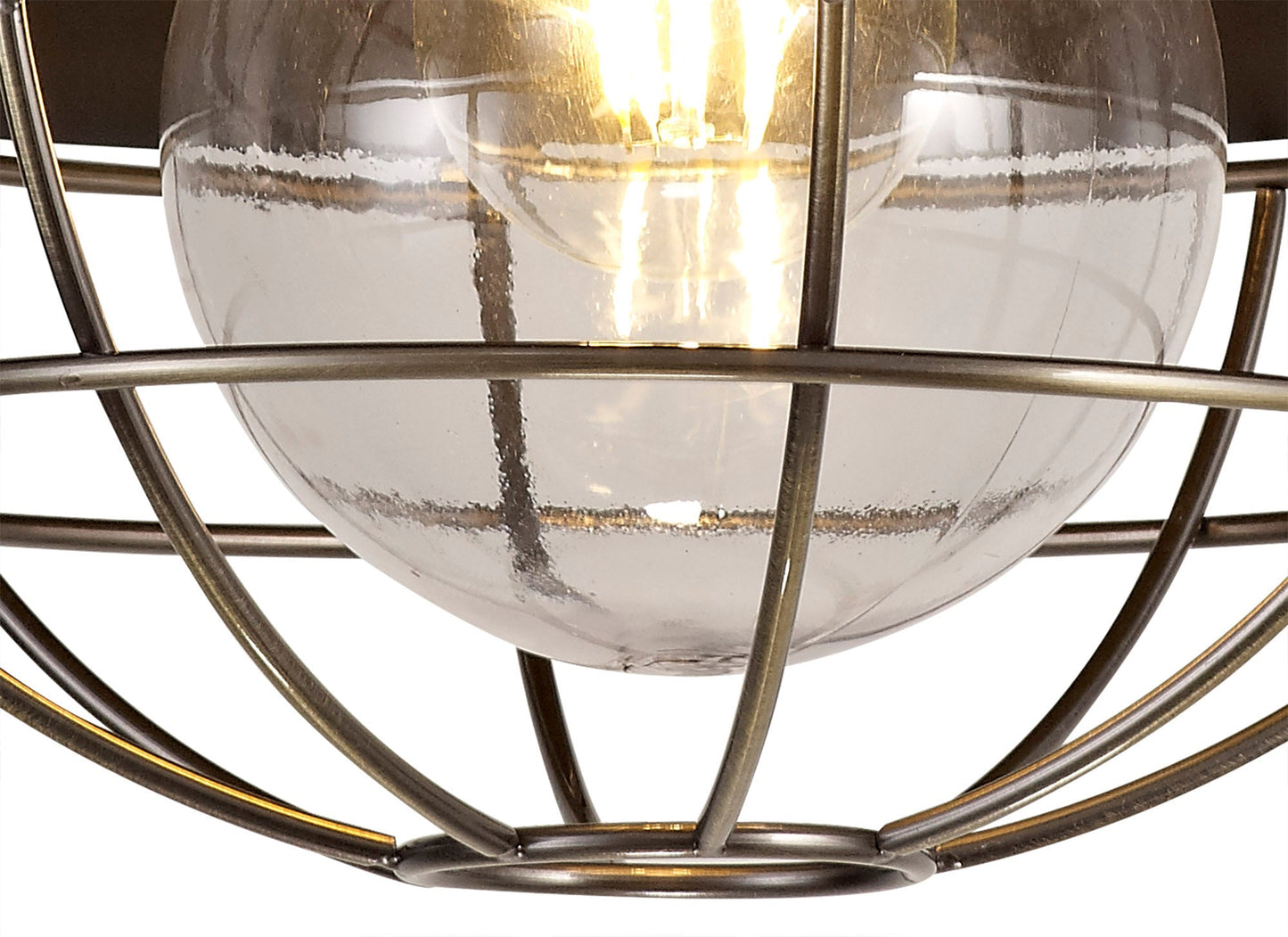 Sutton Semi-Flush Ceiling, 1 Light E27, IP65, Matt Black and Antique Brass, 2yrs Warranty