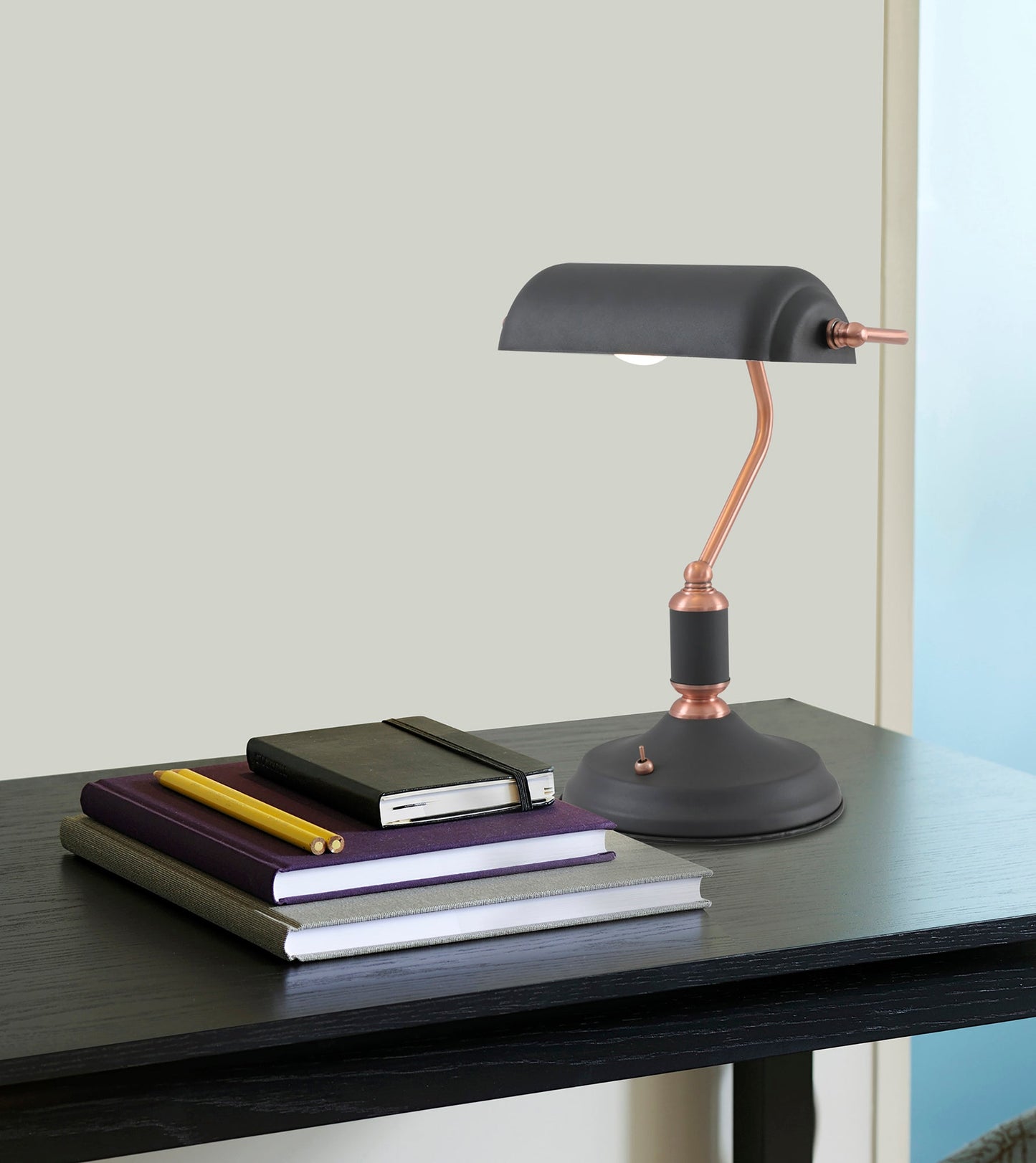 Toft Table Lamp 1 Light With Toggle Switch, Graphite and Copper