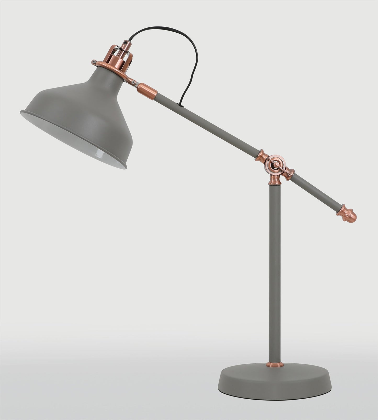 Toft Adjustable Table Lamp, 1 x E27, Sand Grey and Copper and White