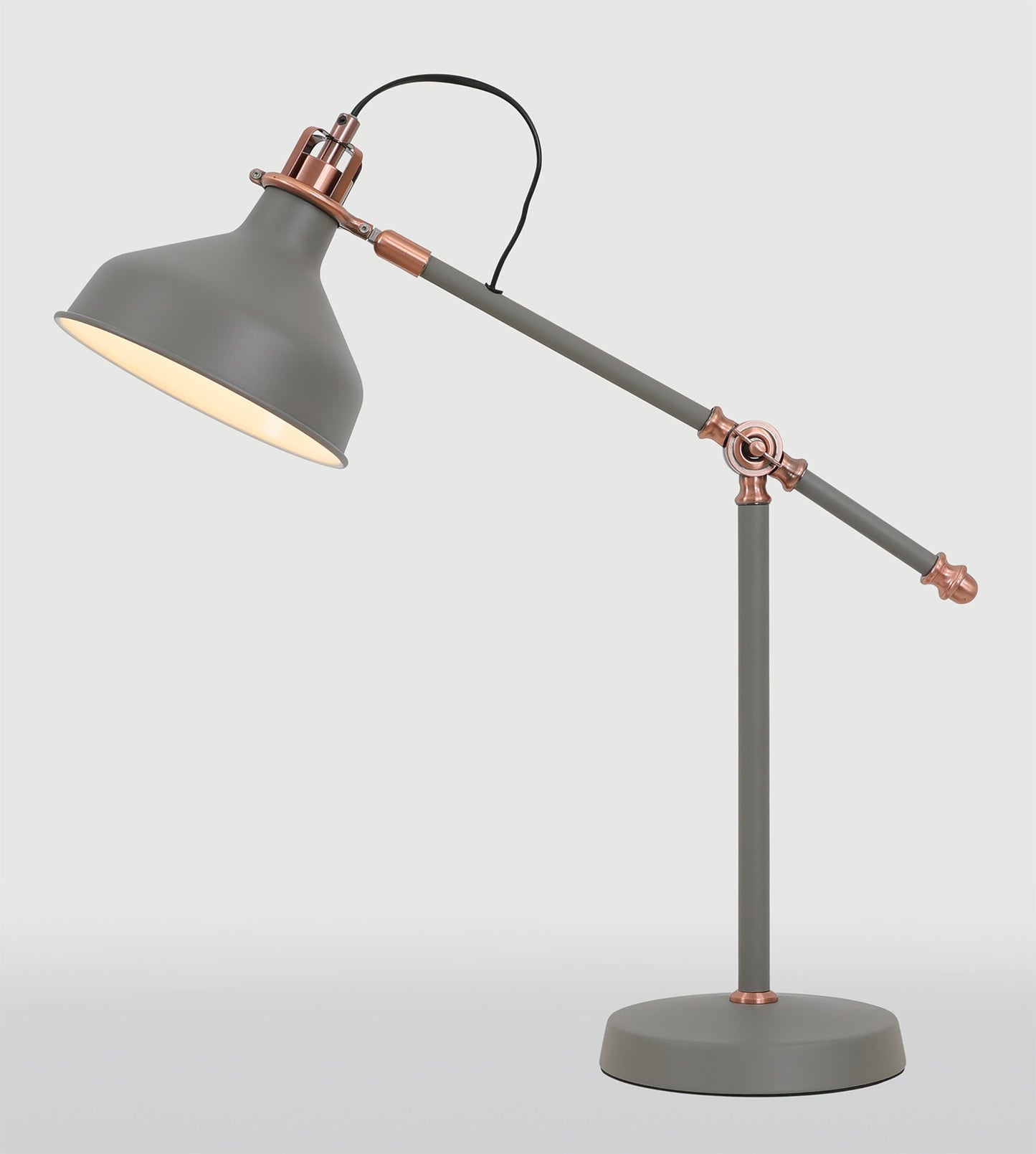 Toft Adjustable Table Lamp, 1 x E27, Sand Grey and Copper and White