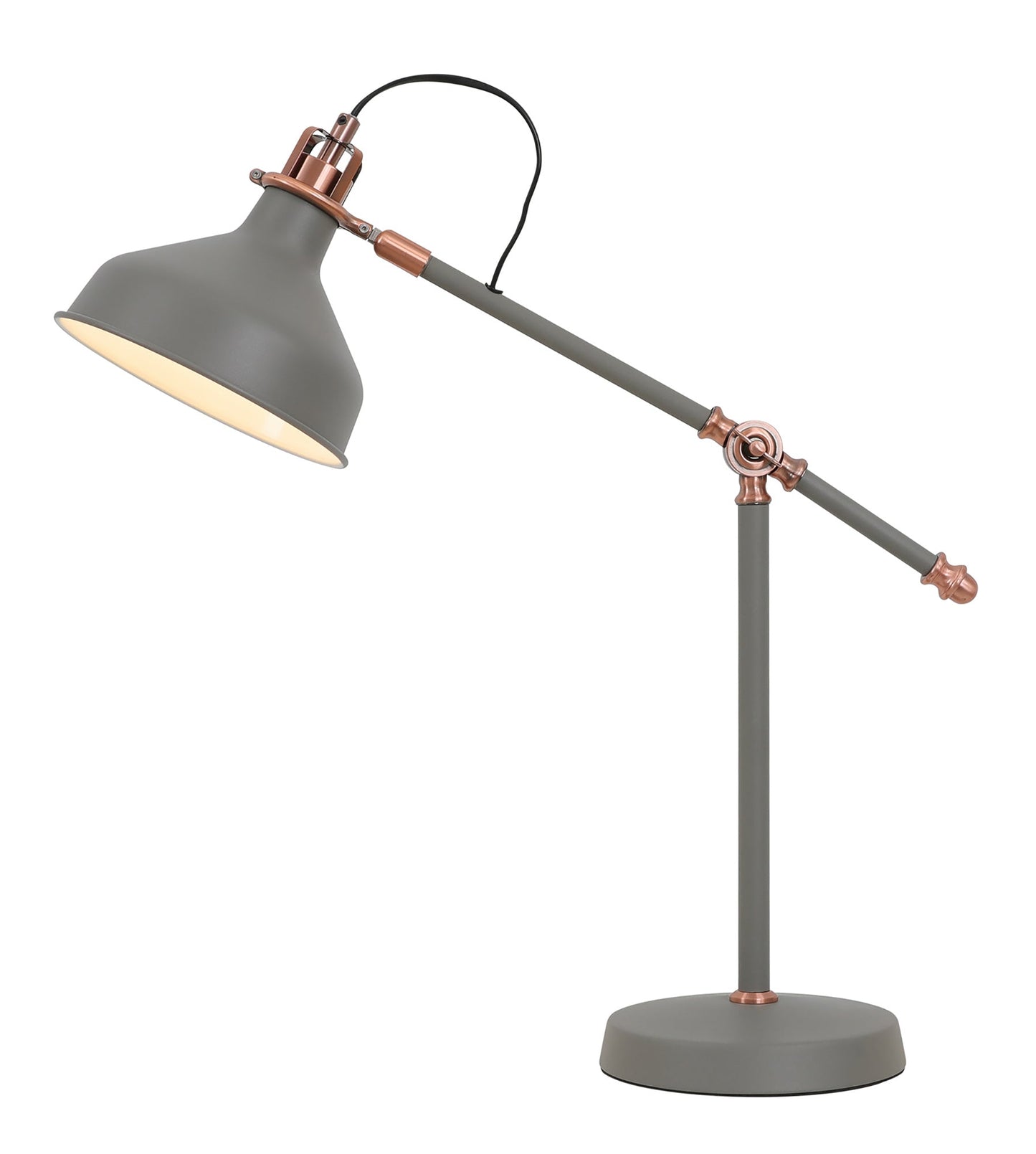 Toft Adjustable Table Lamp, 1 x E27, Sand Grey and Copper and White