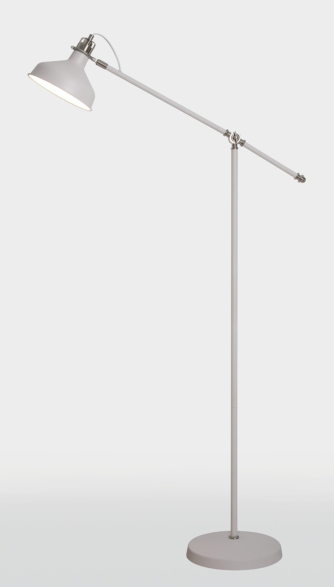 Toft Adjustable Floor Lamp, 1 x E27, Sand White and Satin Nickel and White