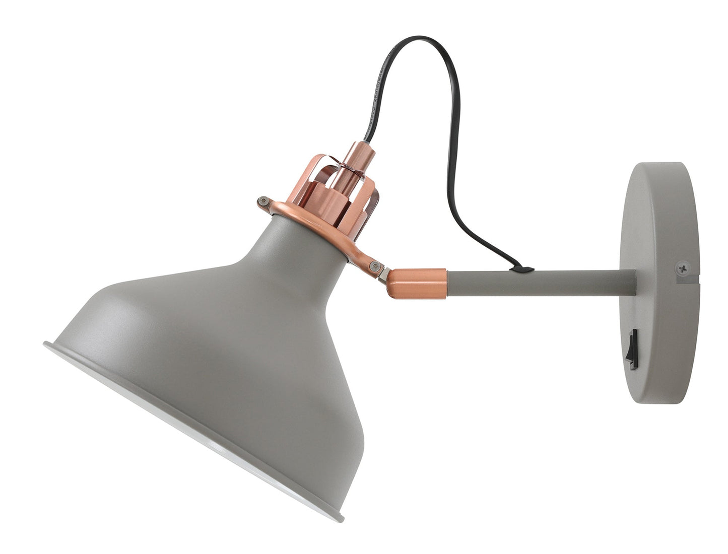 Toft Adjustable Wall Lamp Switched, 1 x E27, Sand Grey and Copper and White