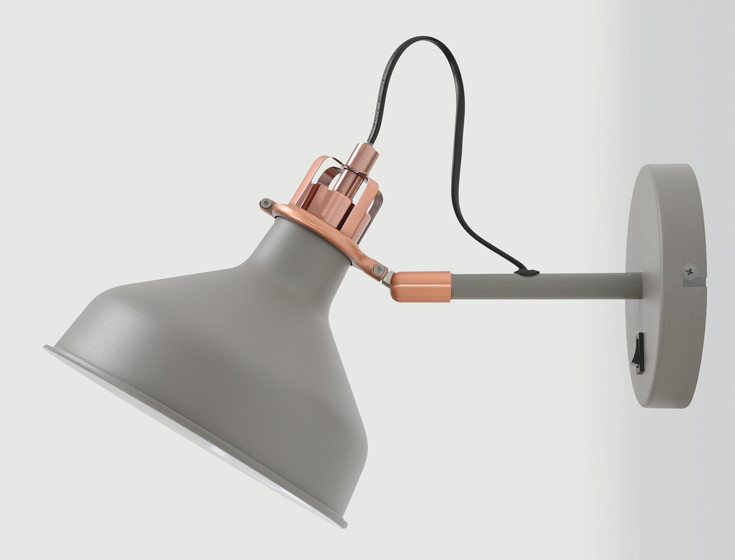 Toft Adjustable Wall Lamp Switched, 1 x E27, Sand Grey and Copper and White