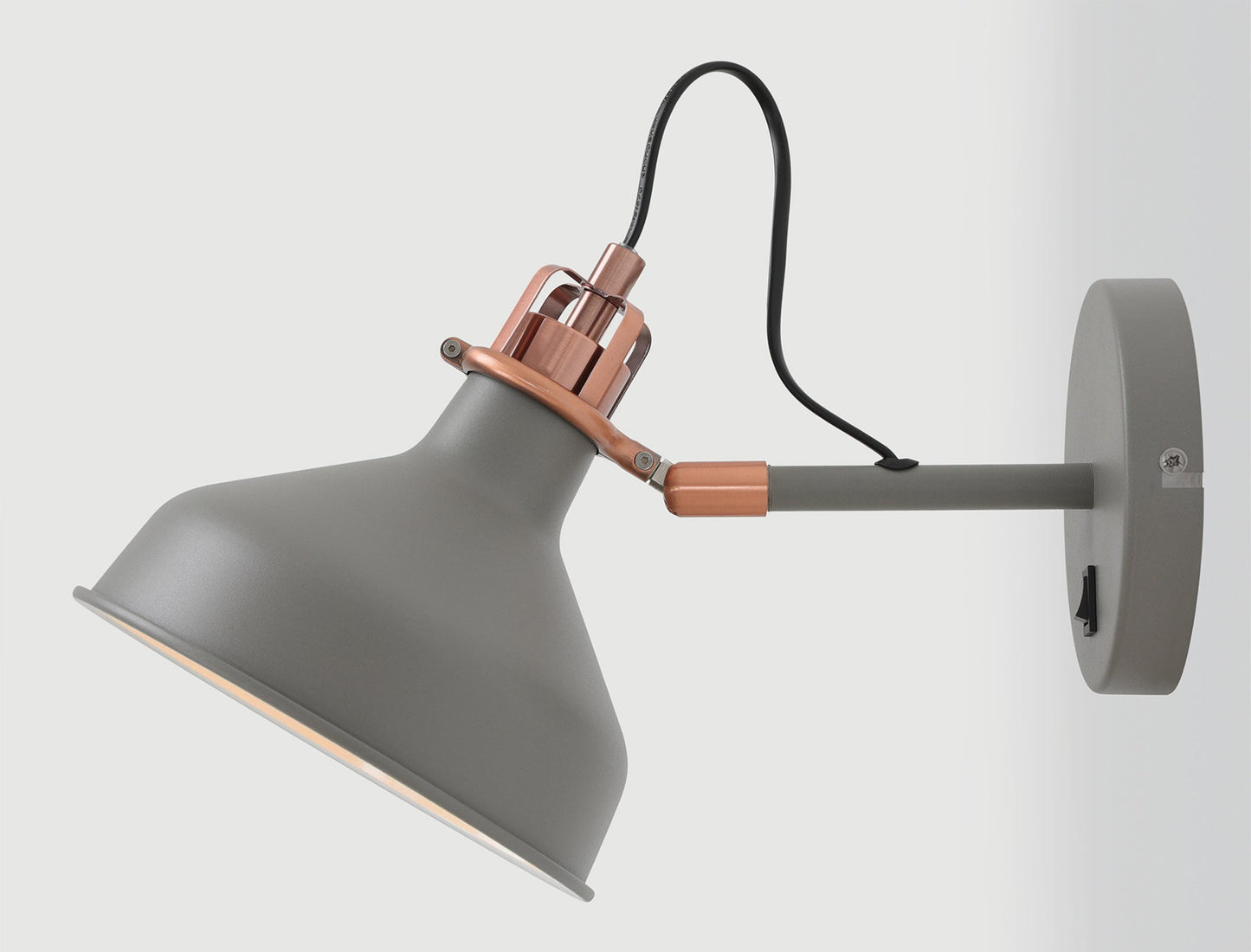Toft Adjustable Wall Lamp Switched, 1 x E27, Sand Grey and Copper and White
