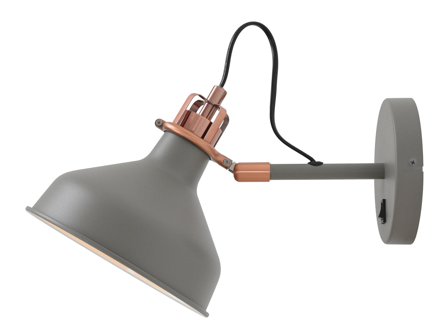 Toft Adjustable Wall Lamp Switched, 1 x E27, Sand Grey and Copper and White