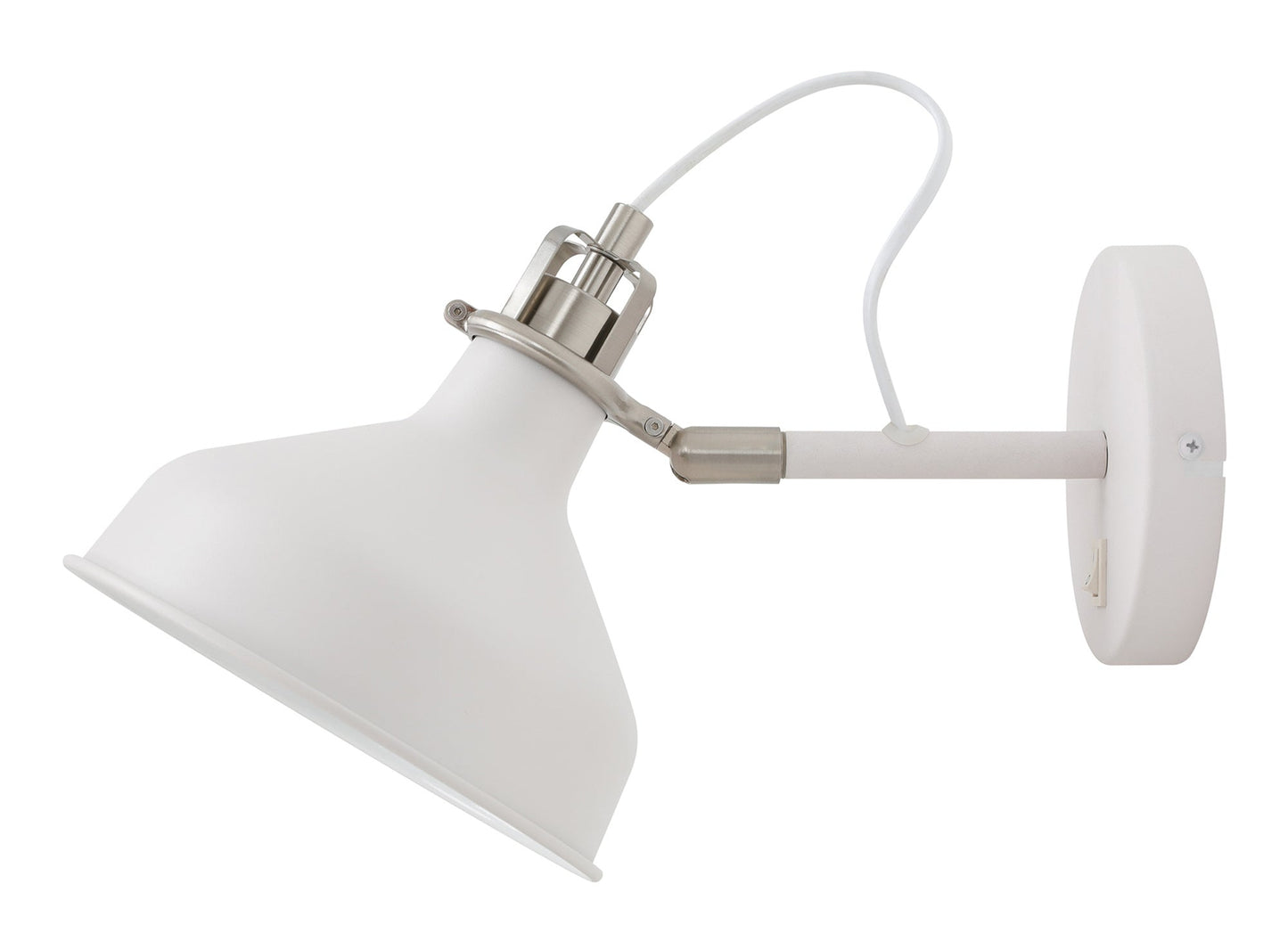 Toft Adjustable Wall Lamp Switched, 1 x E27, Sand White and Satin Nickel and White