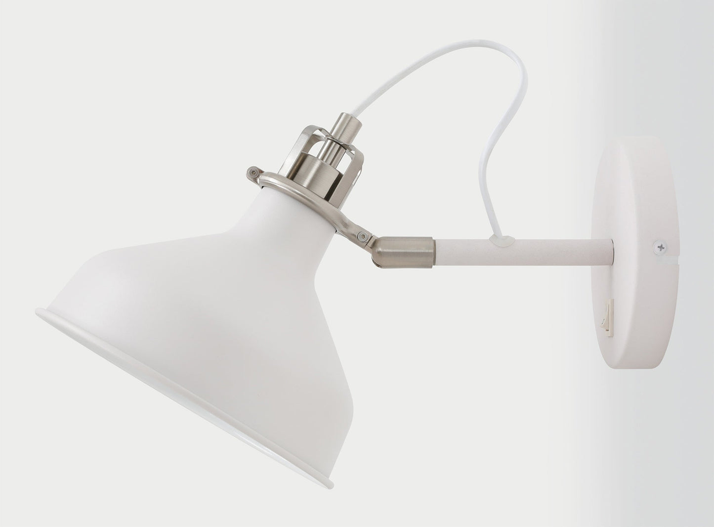 Toft Adjustable Wall Lamp Switched, 1 x E27, Sand White and Satin Nickel and White