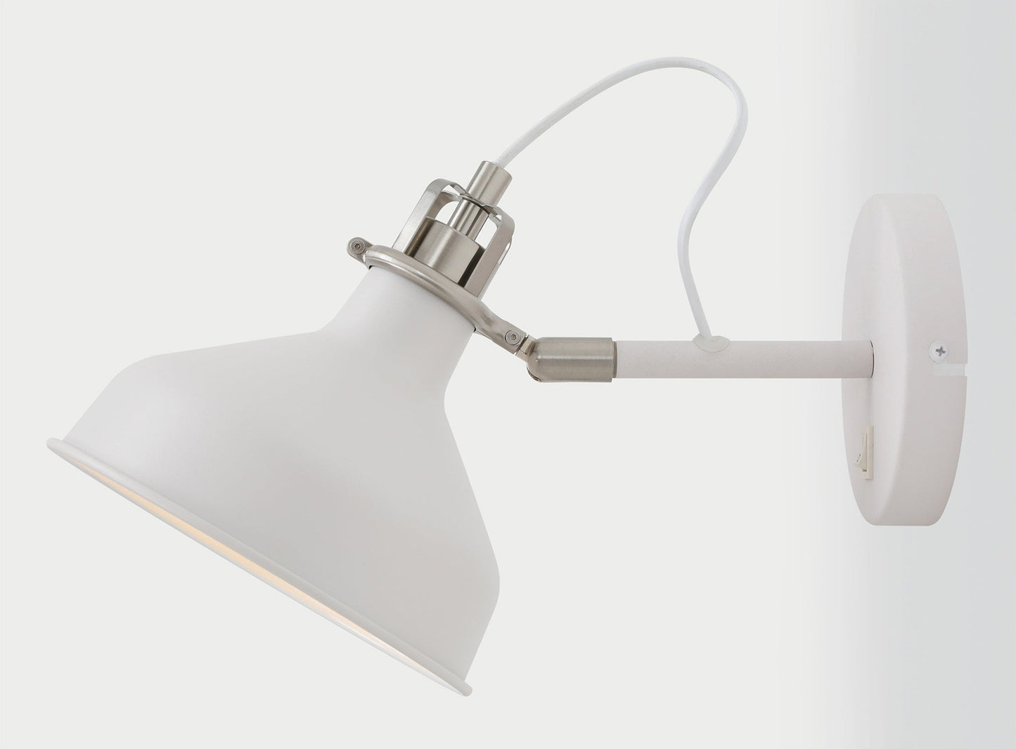 Toft Adjustable Wall Lamp Switched, 1 x E27, Sand White and Satin Nickel and White